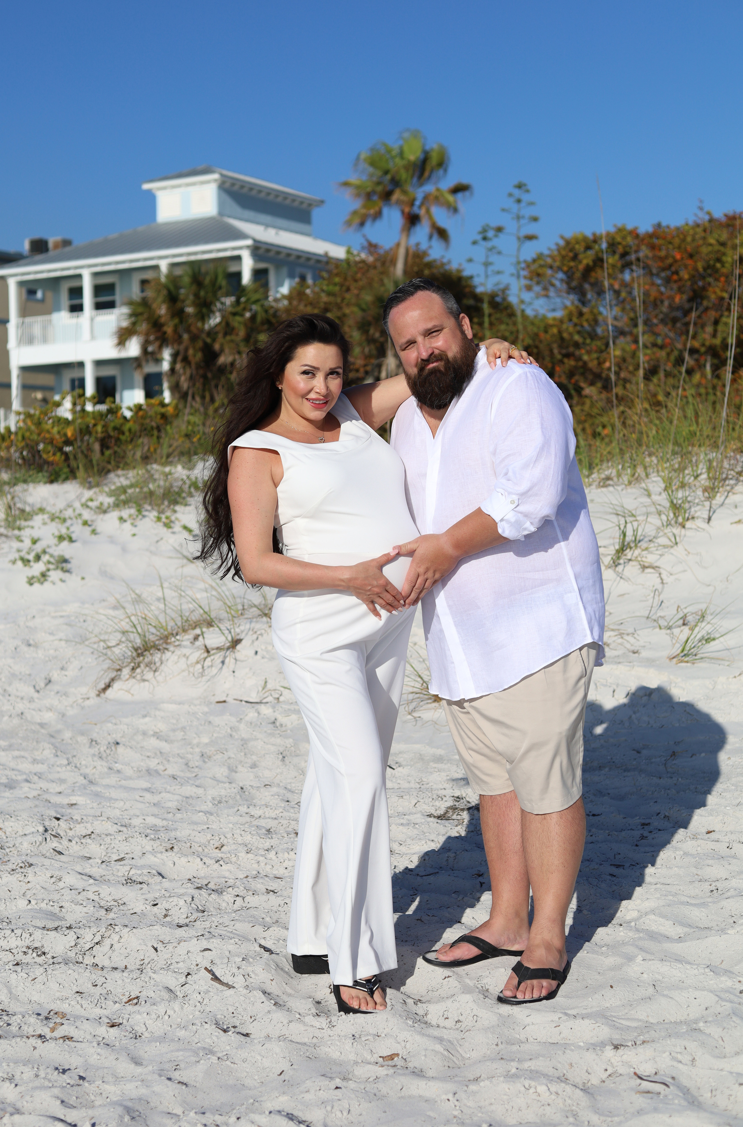 Pregnancy photo shoot on the beach, at sunset, Tampa, Florida
