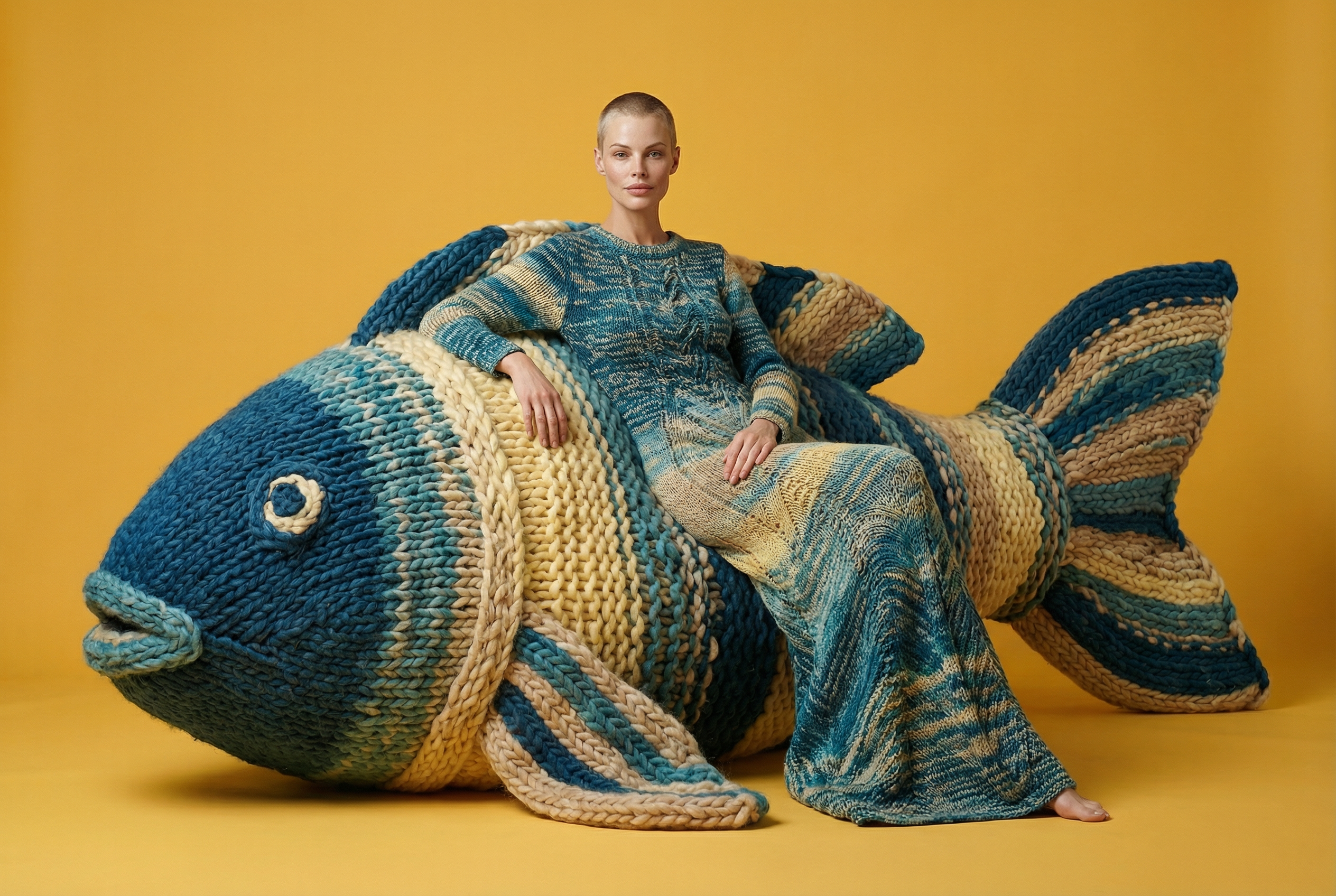 WOOLSEA Soft Ocean — Women Knitwear Fashion Editorial | Textile Ocean Concept. Irina Bulanova — AI Artist | Surreal AI Art & Bright Digital Worlds