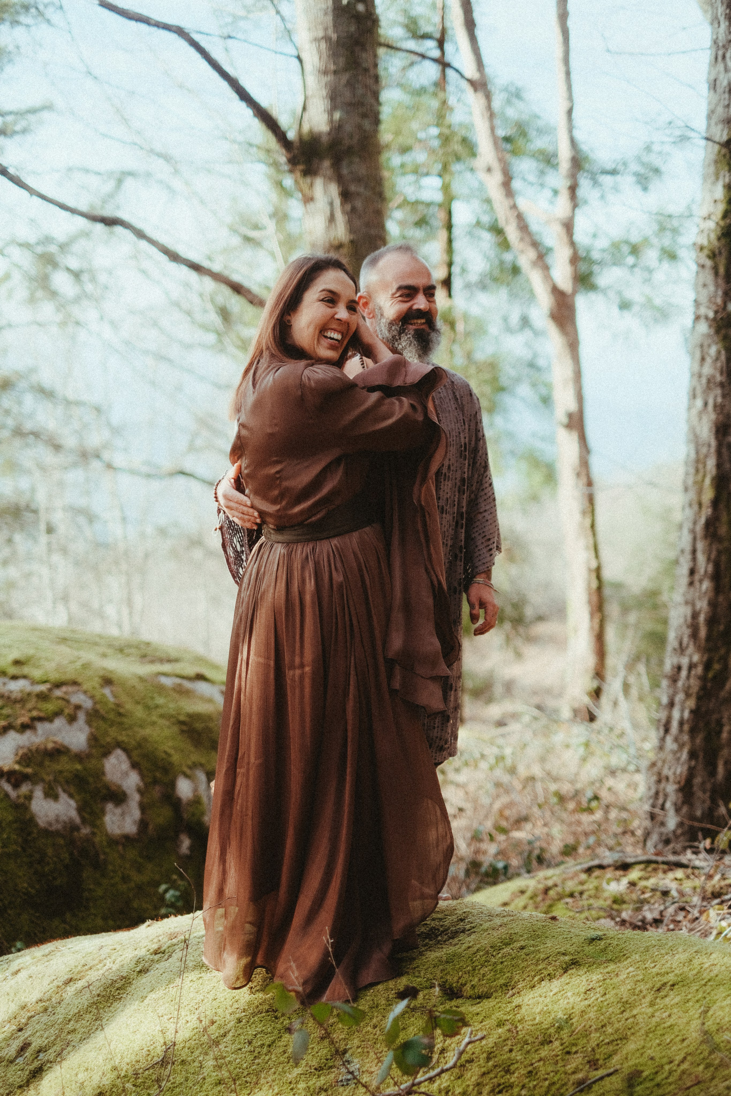intimate couple embracing in nature during Portugal pre wedding shoot