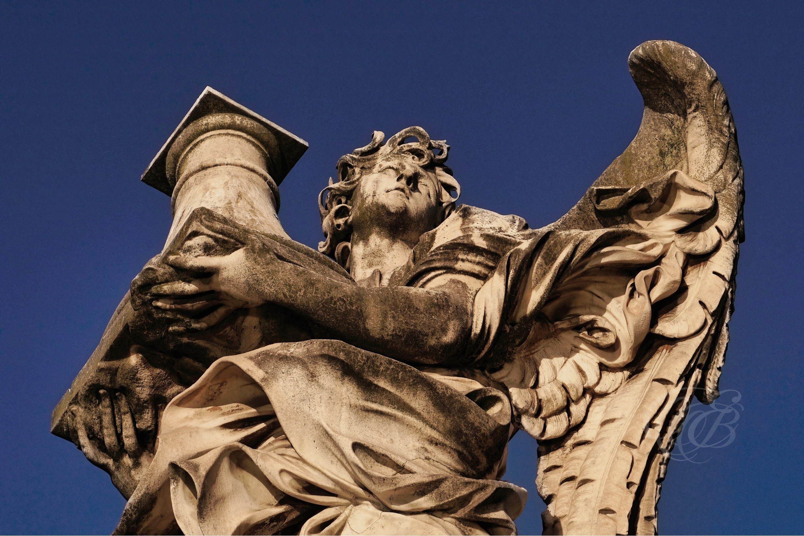 Rome Italy — Angel with the Column — Eduardo Bartoli Fine Art Photography — Photograph of the Baroque sculpture Angel with the Column on Ponte Sant’Angelo in Rome, created under Bernini’s direction in the 17th century — photography by Eduardo Bartoli.