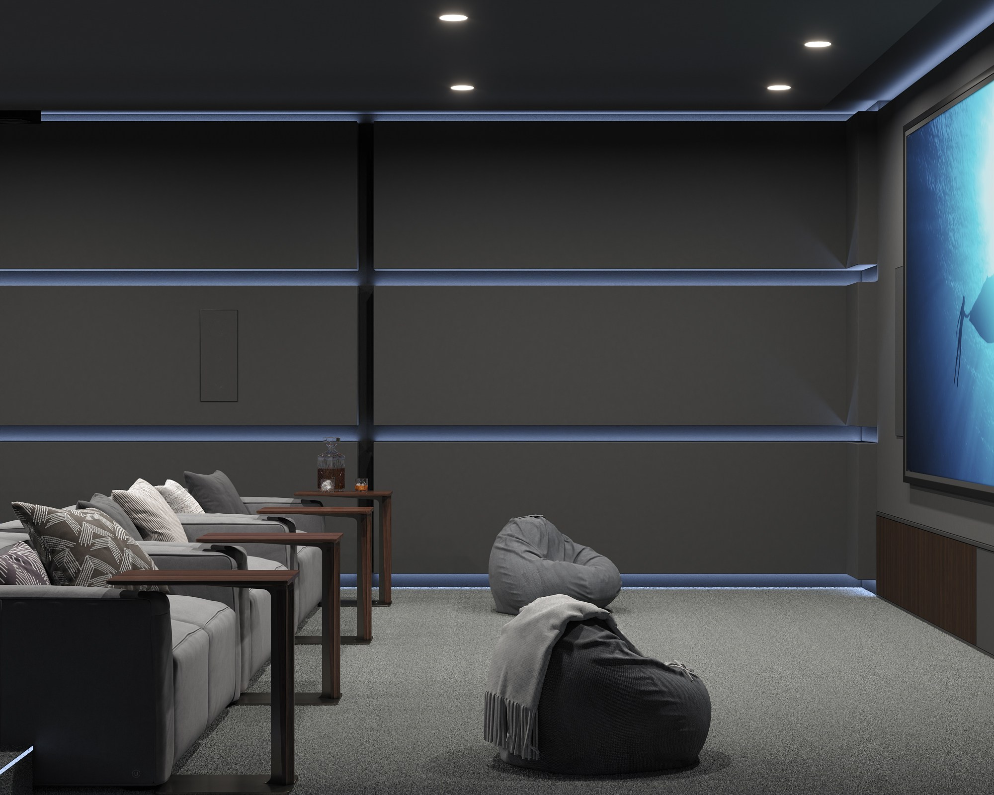 Зал кинотеатра в частном доме. ROMAN VISUAL| СОЗДАНИЕ ВЫСОКОКАЧЕСТВЕННОЙ 3D-ВИЗУАЛИЗАЦИИ