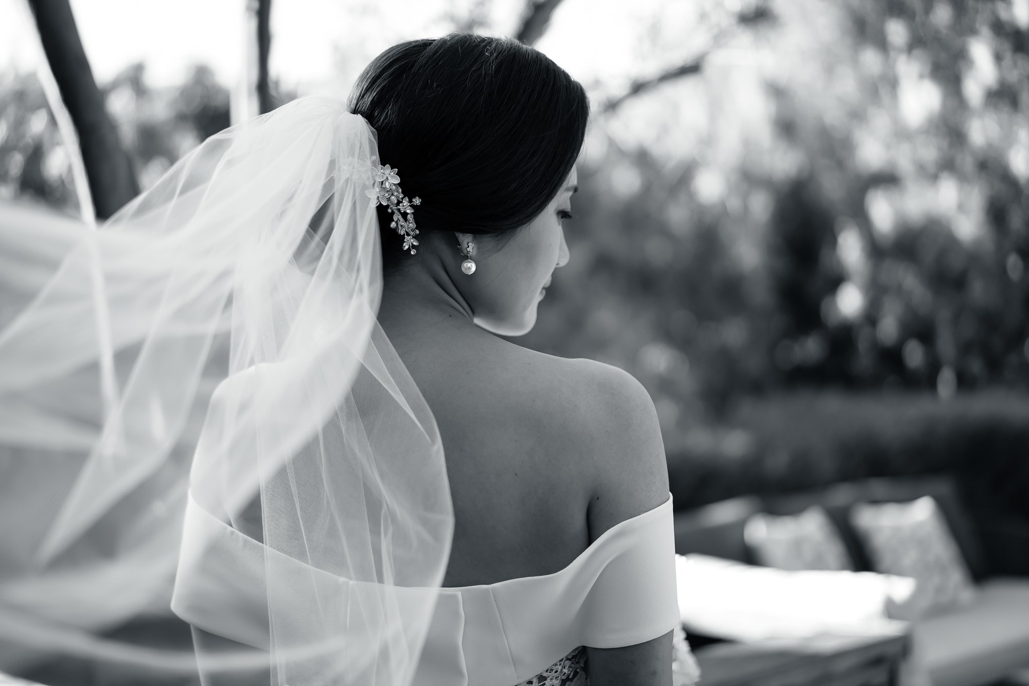 Black and white cinematic wedding photographer 