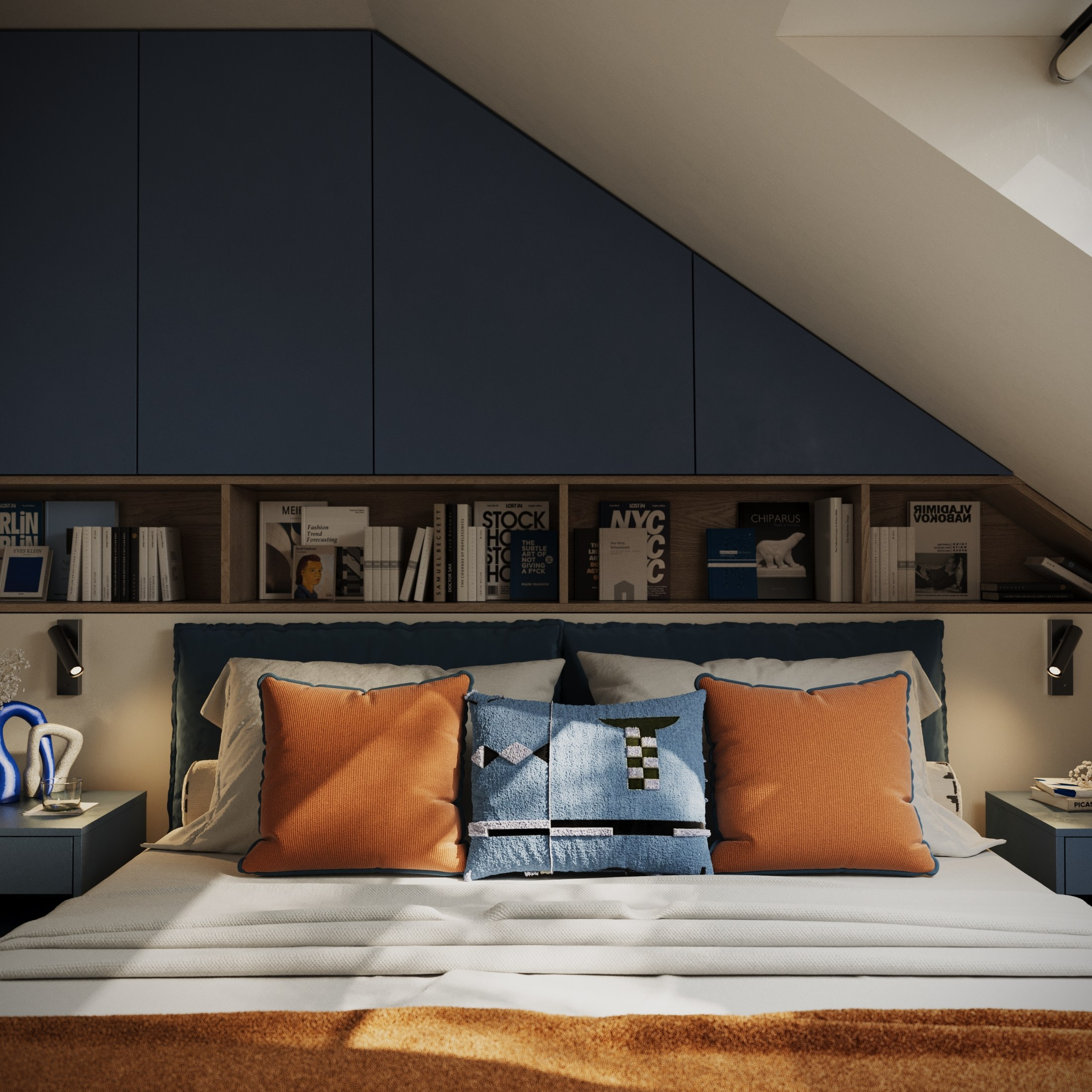 Attic room. Interior and object 3D visualization