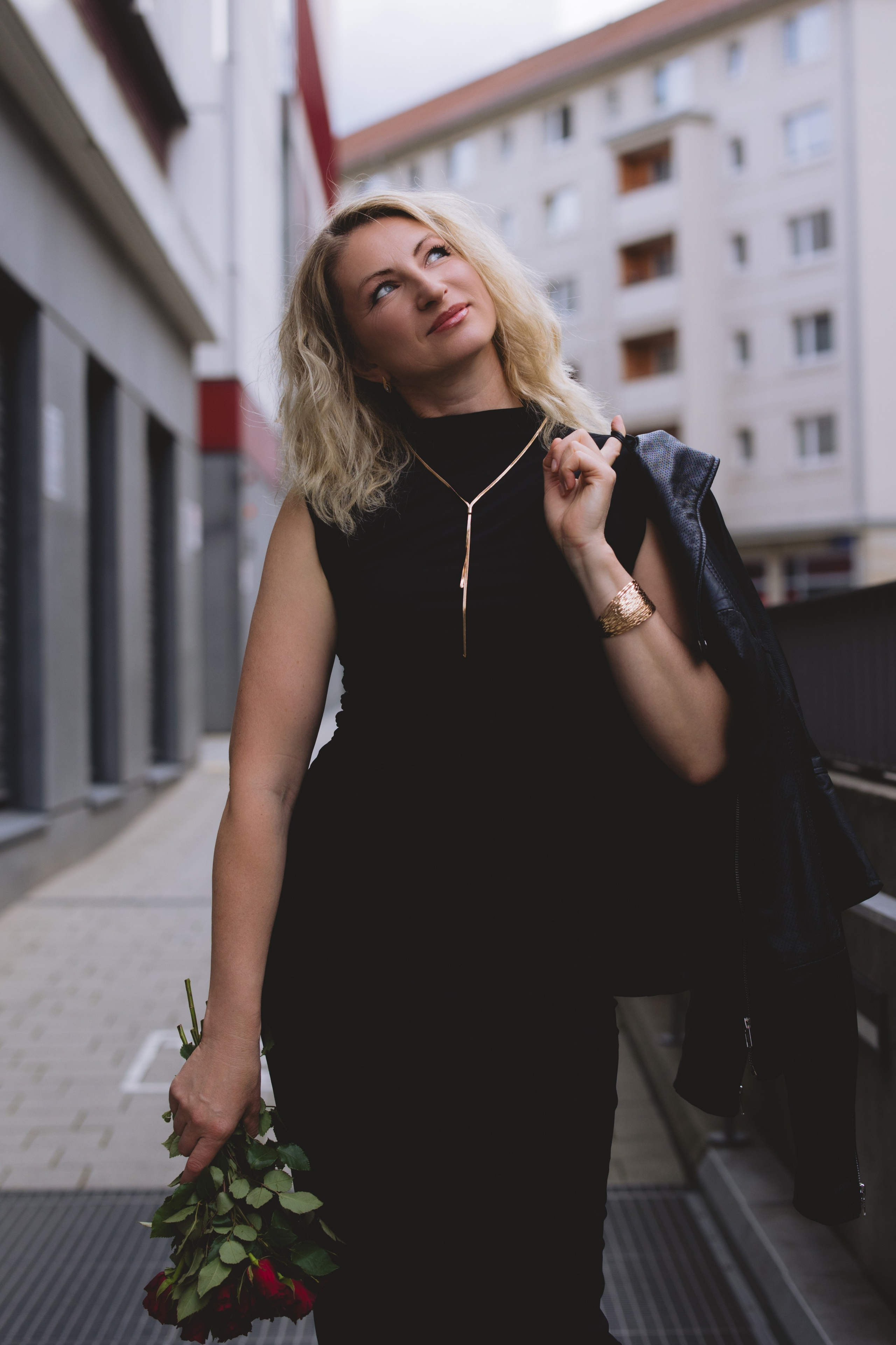 Outdoor Portrait Photoshoot in Leipzig. Woman in Black Dress. Kristina Kozheltsova — Black & White Portrait Photographer in Leipzig