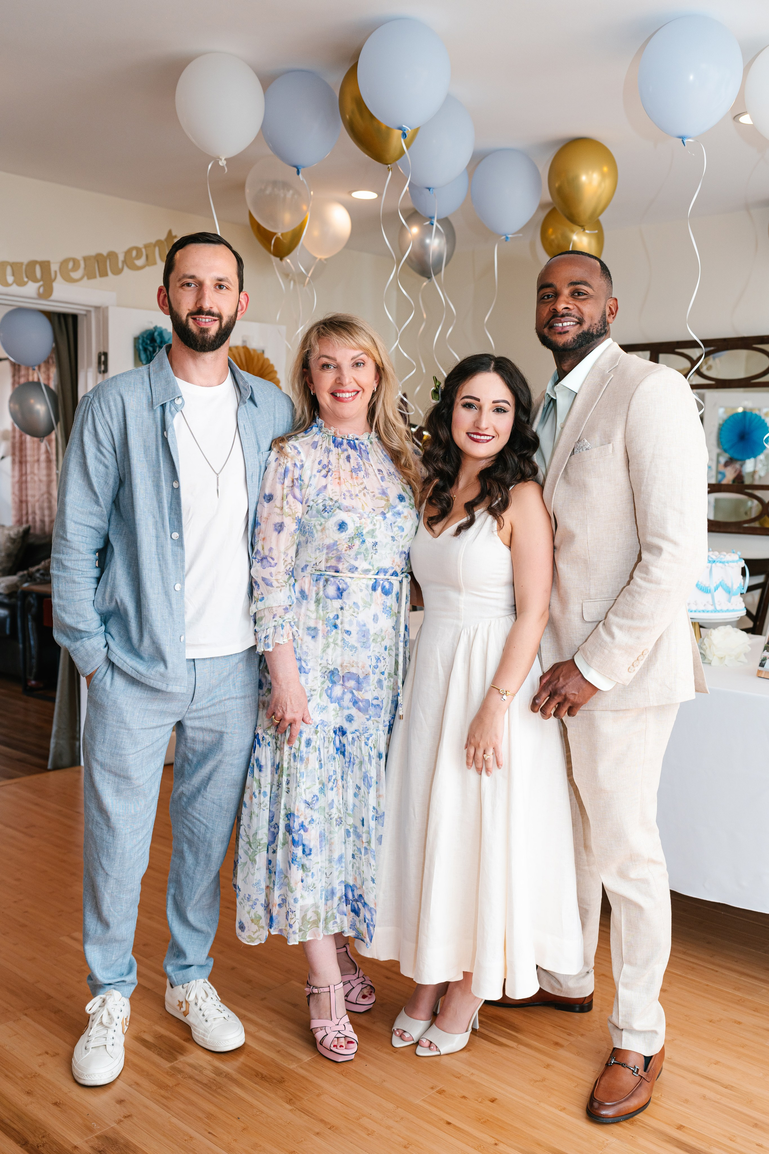 Engagement photoshoot at home in Santa Clarita with family members celebrating together