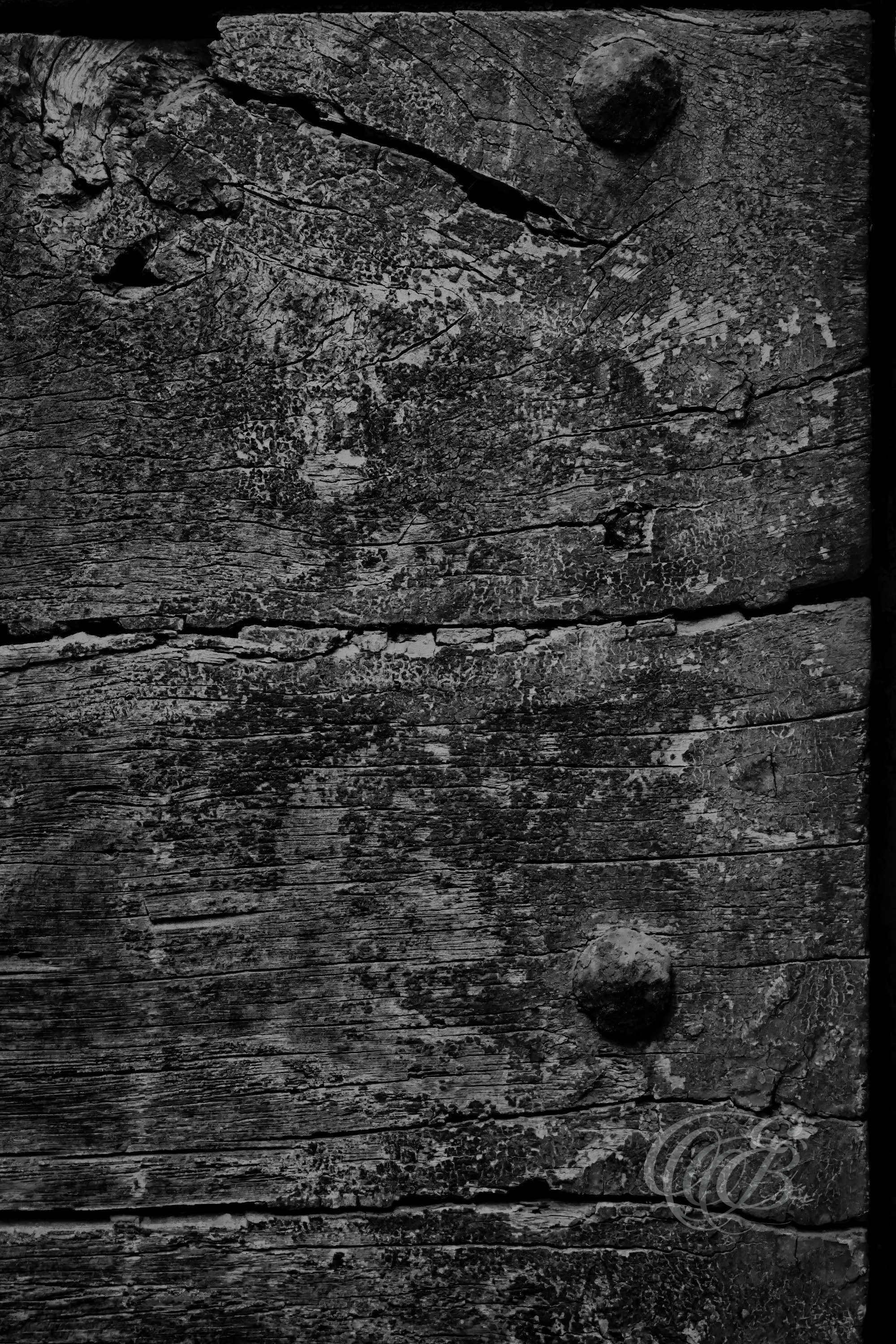 Street Photography — Rome, Italy — Old Door Close-Up II — B&W — Black and white detail of aged wood on an old Roman door, emphasizing deep grain, worn surfaces, natural imperfections, and the effects of time on traditional materials — Eduardo Bartoli Photography.