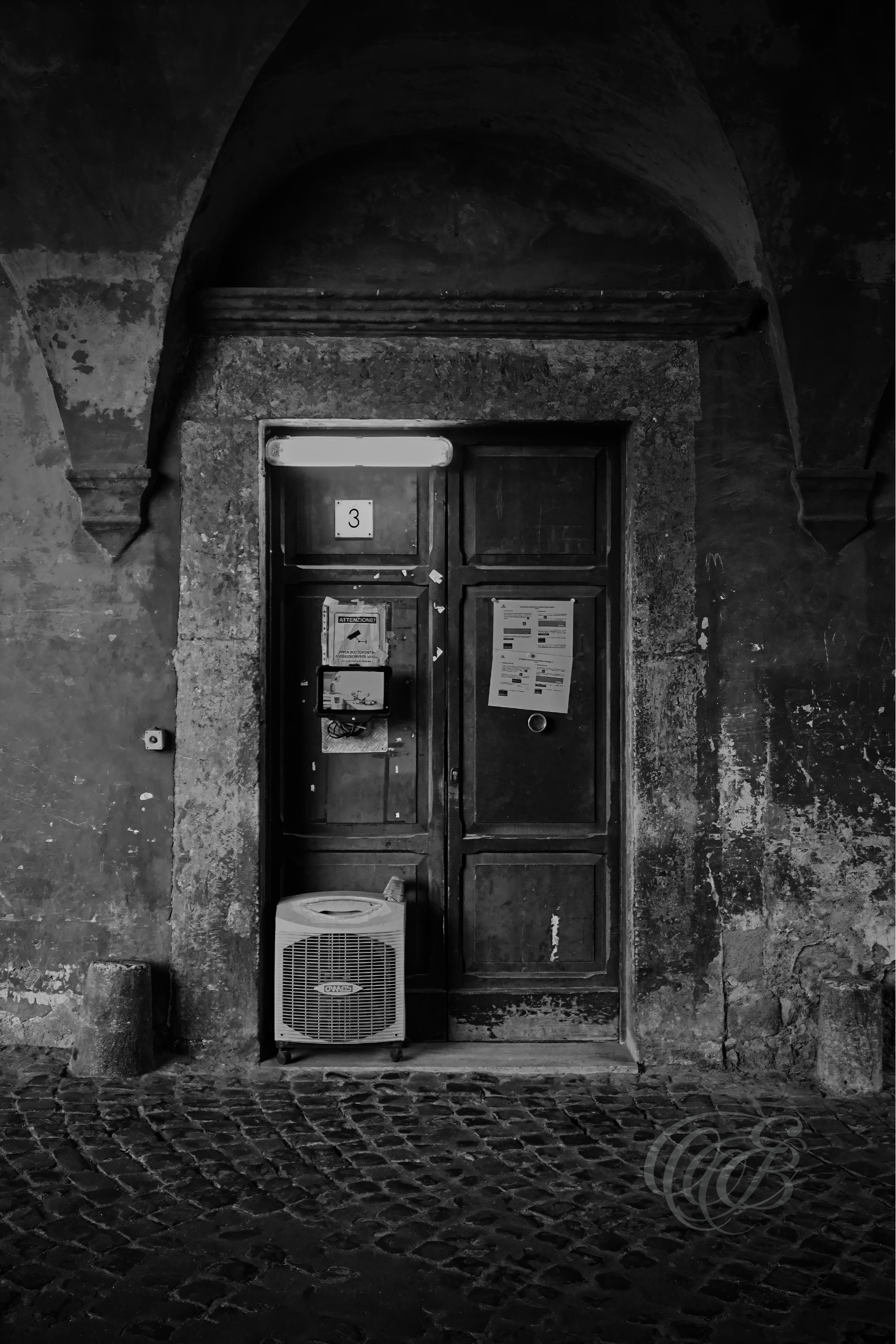 Street Photography — Rome, Italy — San Giovanni Hospital — B&W — Black and white interpretation of Rome’s historic San Giovanni hospital complex, emphasizing institutional architecture, layered history, and its longstanding connection with the Lateran area — Eduardo Bartoli Photography.