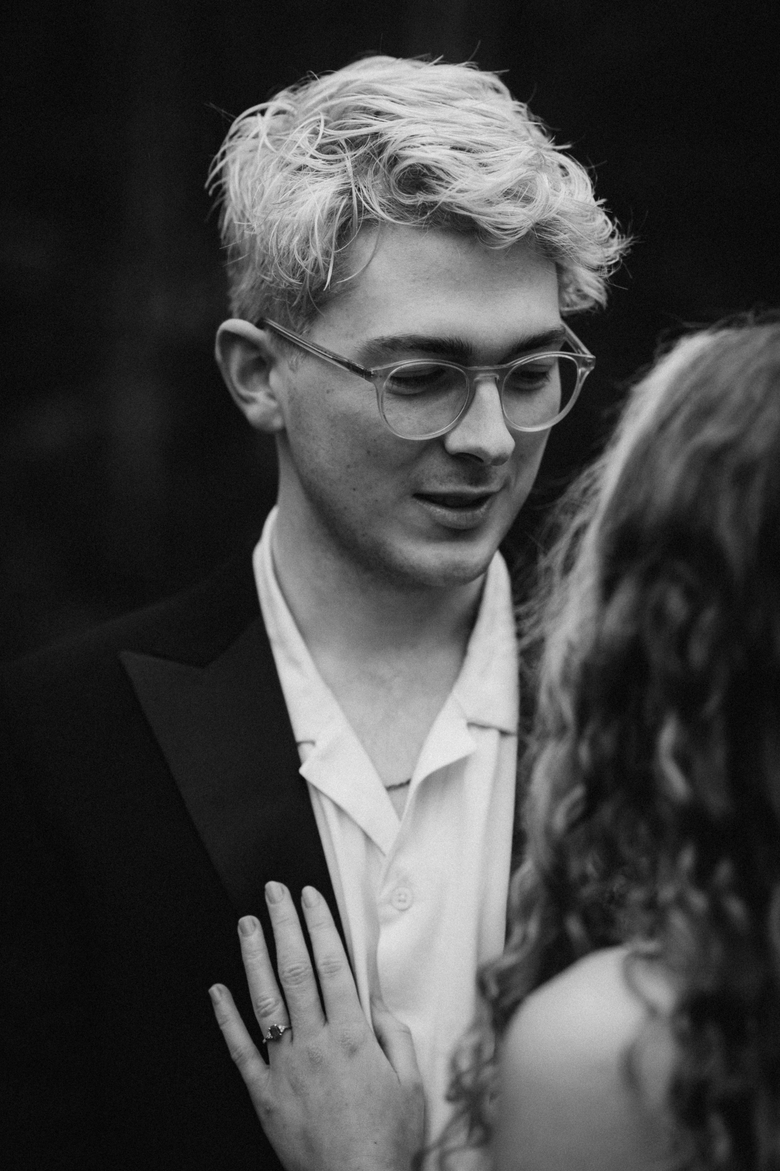 black and white couple engagement photo