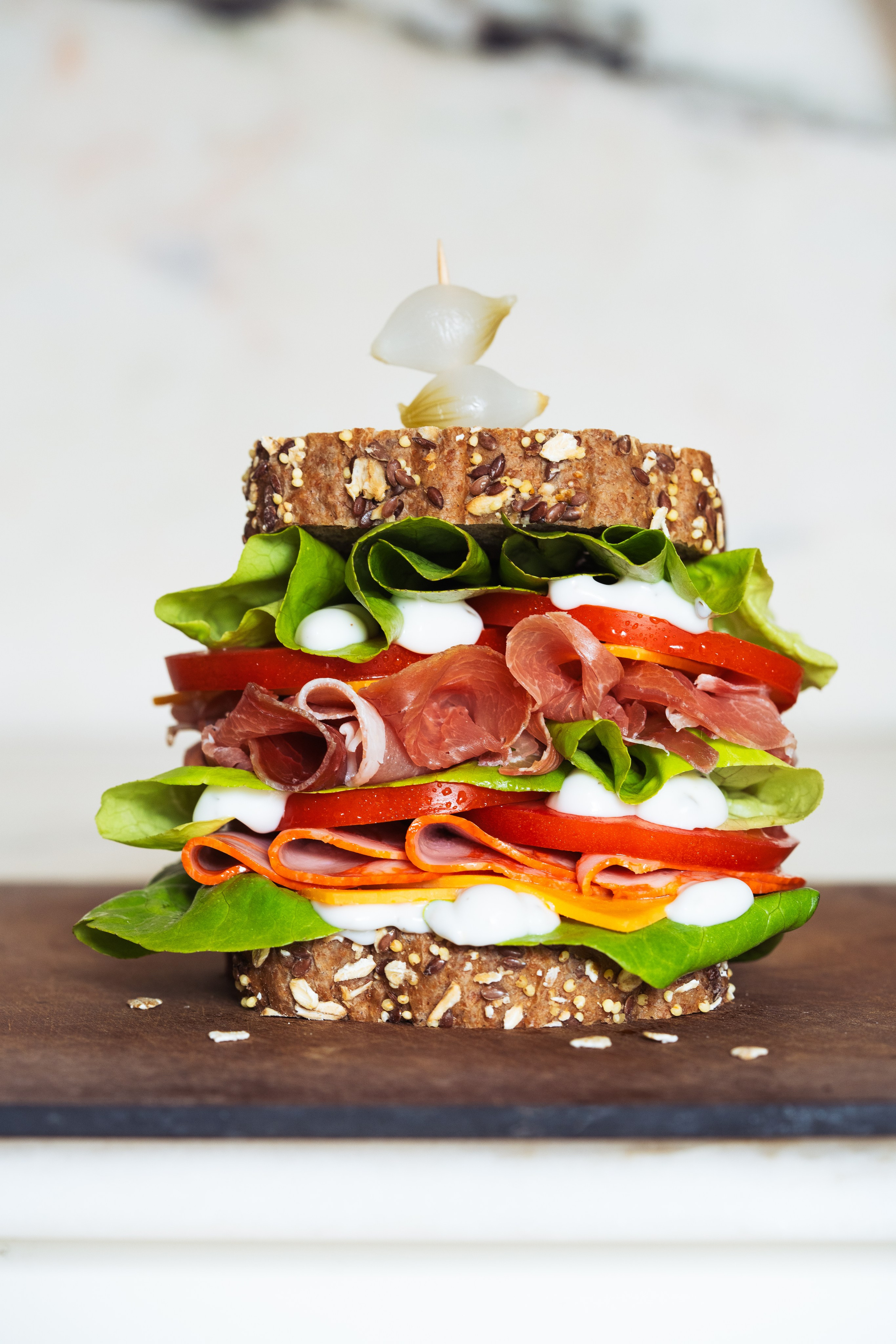 Sandwich with prosciutto, ham and veggies. Maria Sher. Professional photographer from Porto, Portugal