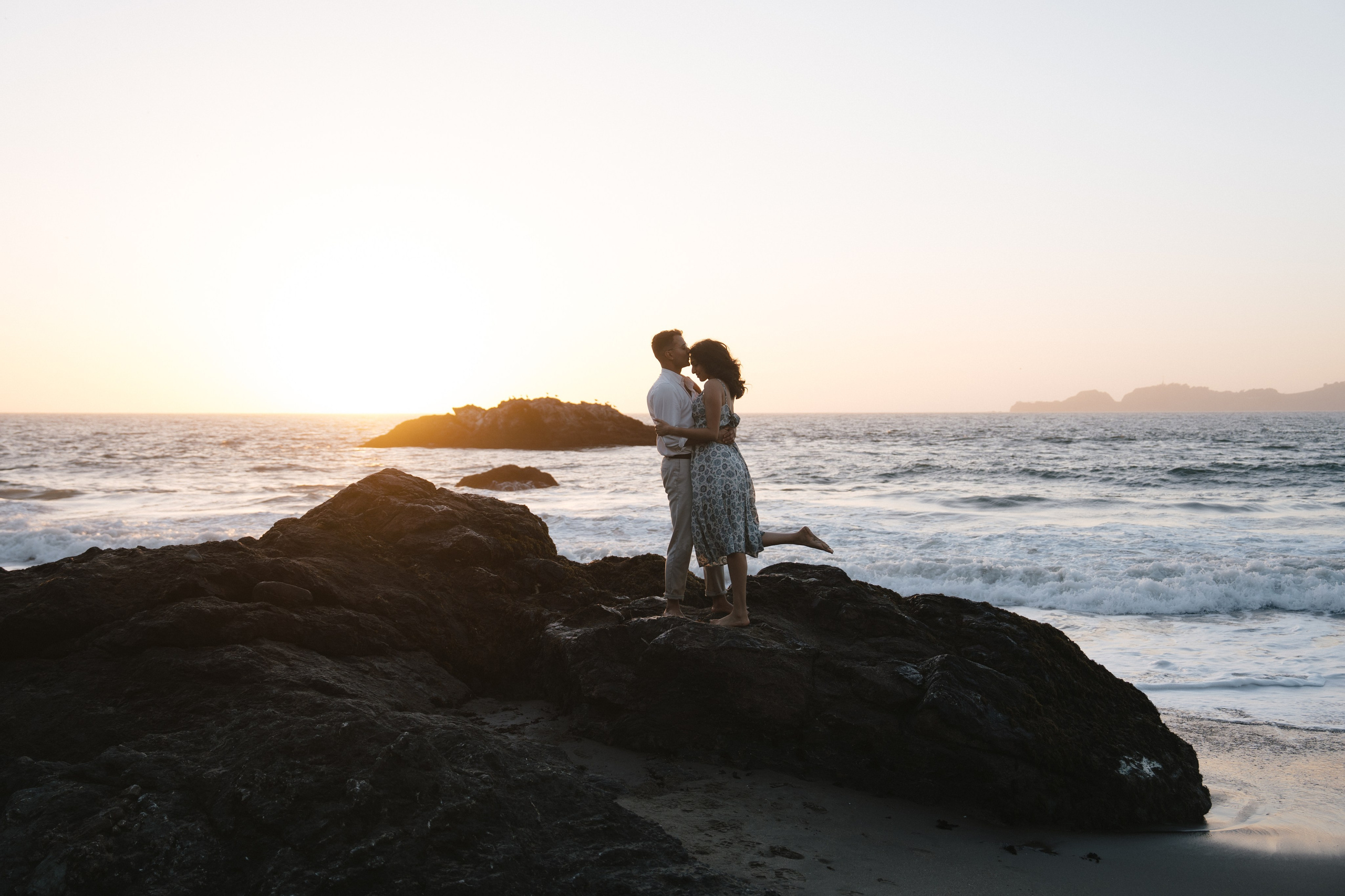 Engagement and Couple’s Photoshoot at Marshall’s Beach with iconic Golden Gate bridge view. Soulo Photography | San Francisco Bay Area Based Photographer
