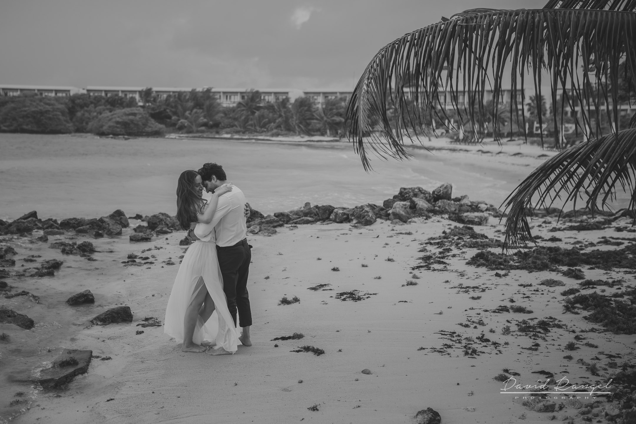 Secilia and Brandon tras the dress at the Conrad Tulum Hotel. Destination wedding photographer based in Cancun and Riviera Maya with service worldwide