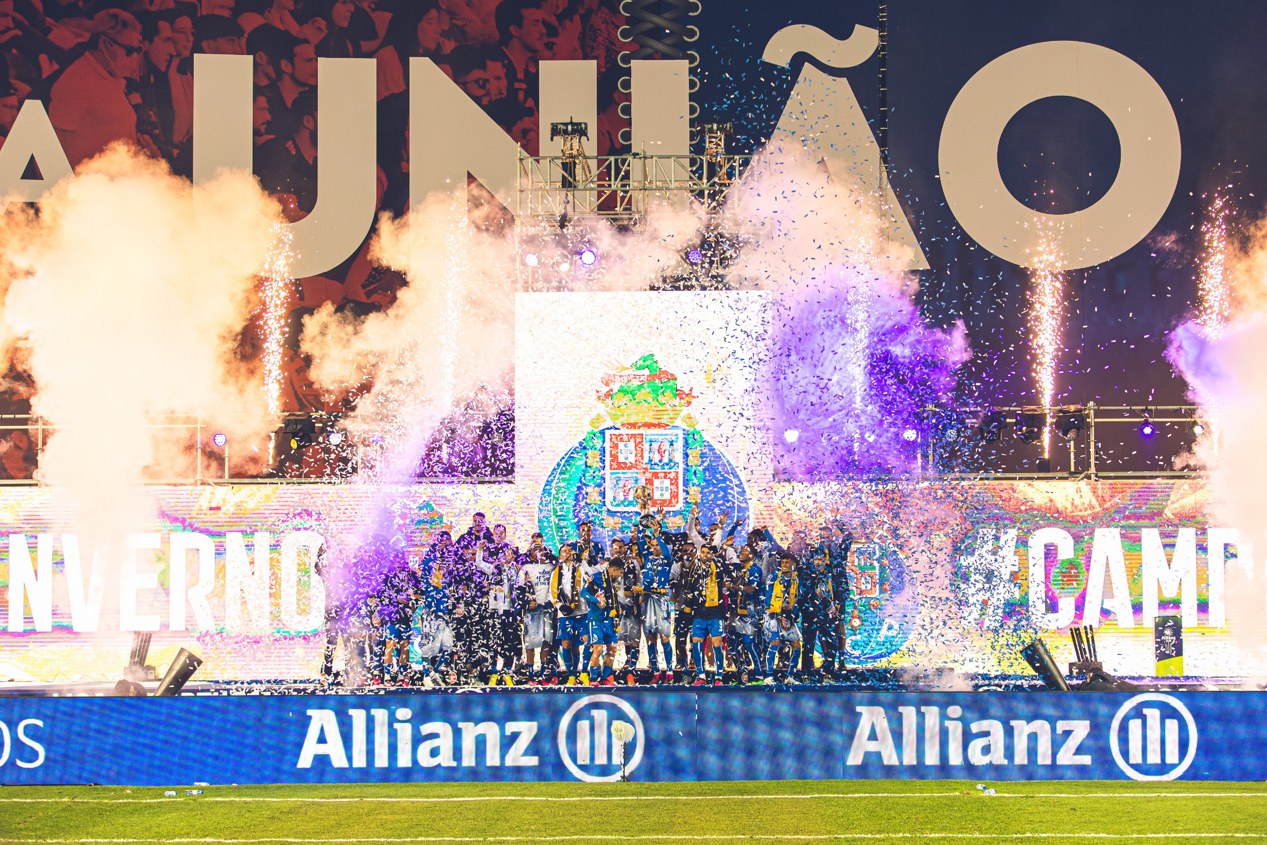 Futebol Clube do Porto FCP players celebrating the victory against Sporting Clube de Portugal in the football Allianz Cup