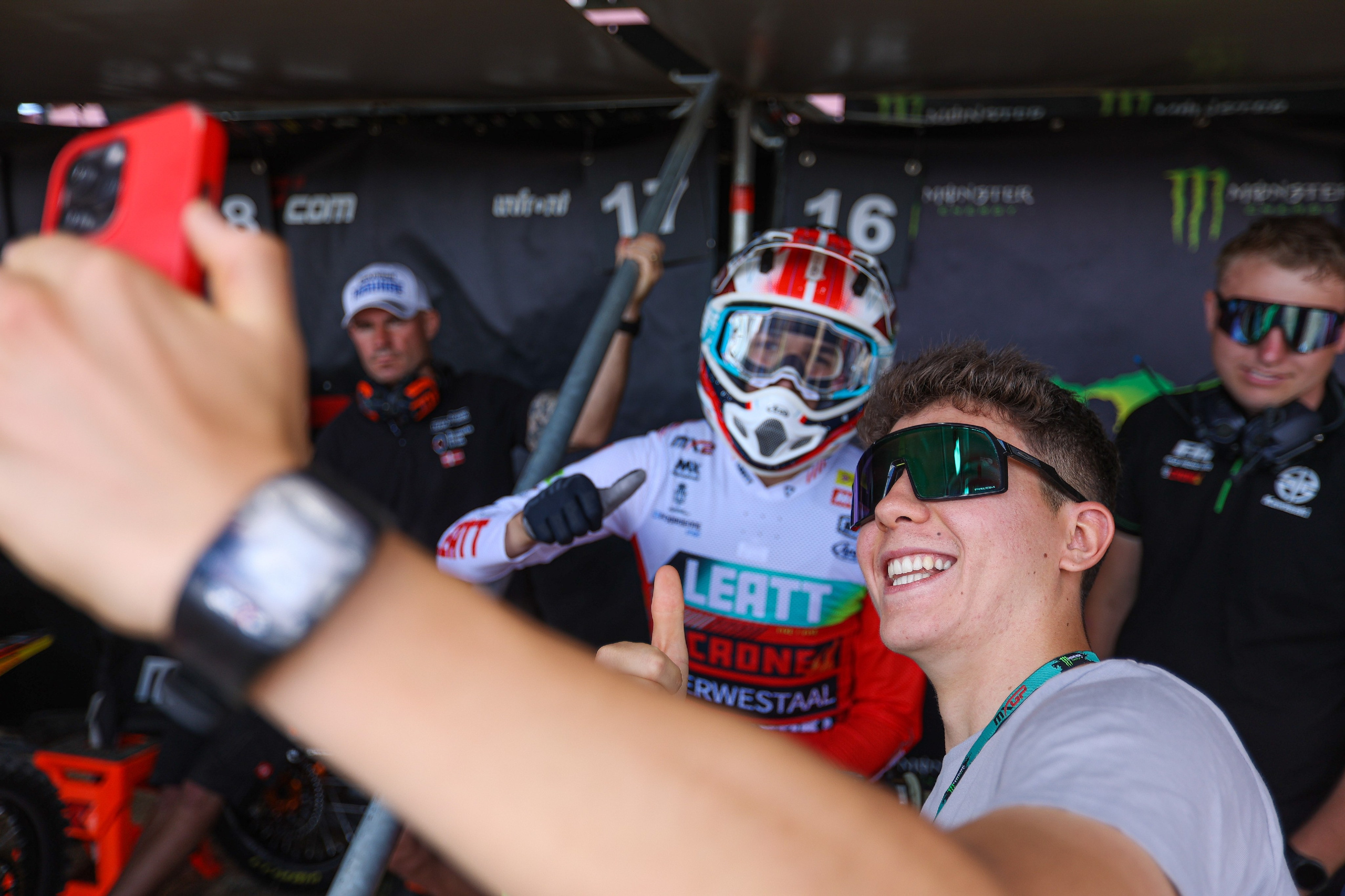 David Salvador taking a selfie with David Braceras at the start gate, MXGP of Spain, Madrid Motocross World Championship