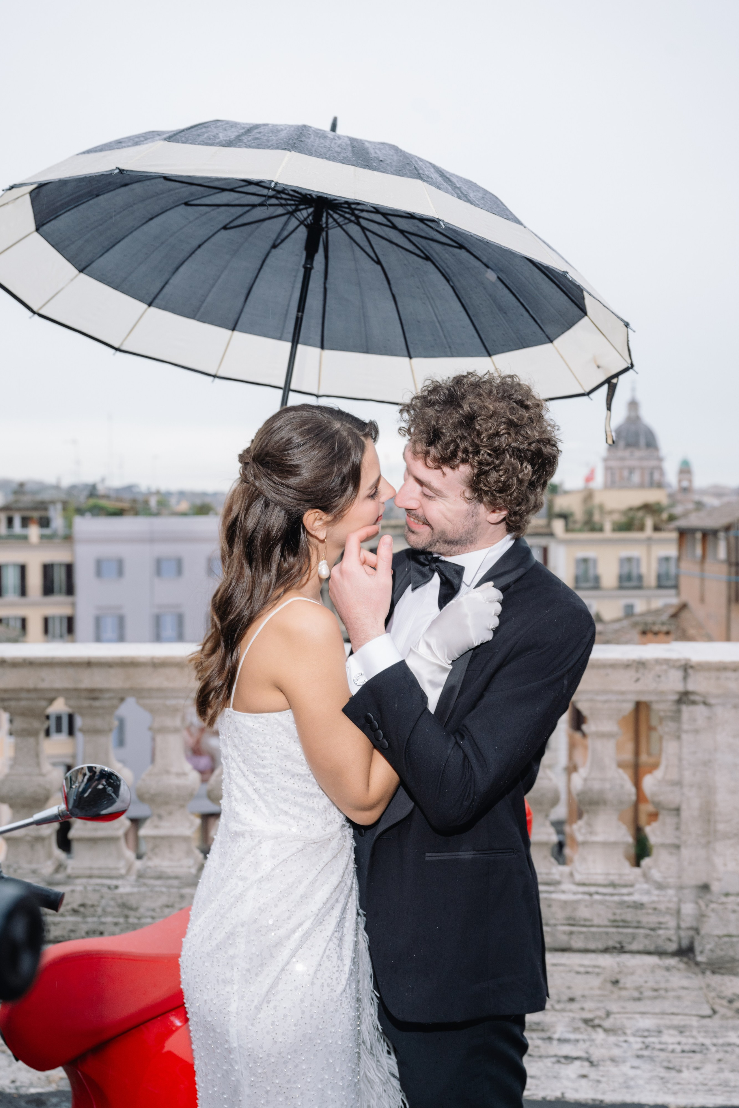 A Romantic Sunrise Elopement in Rome — Rain, Vespa & Love