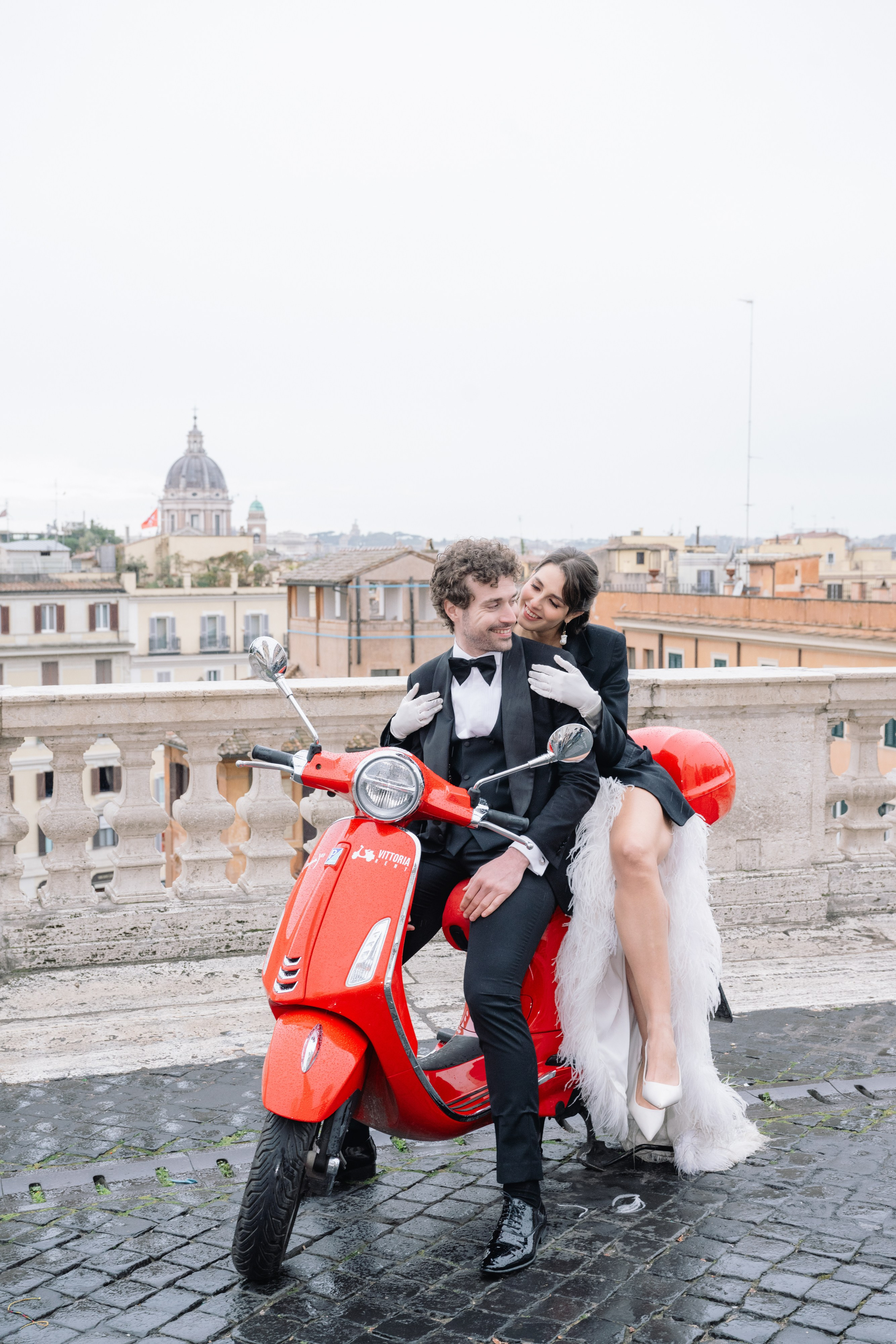 A Romantic Sunrise Elopement in Rome — Rain, Vespa & Love