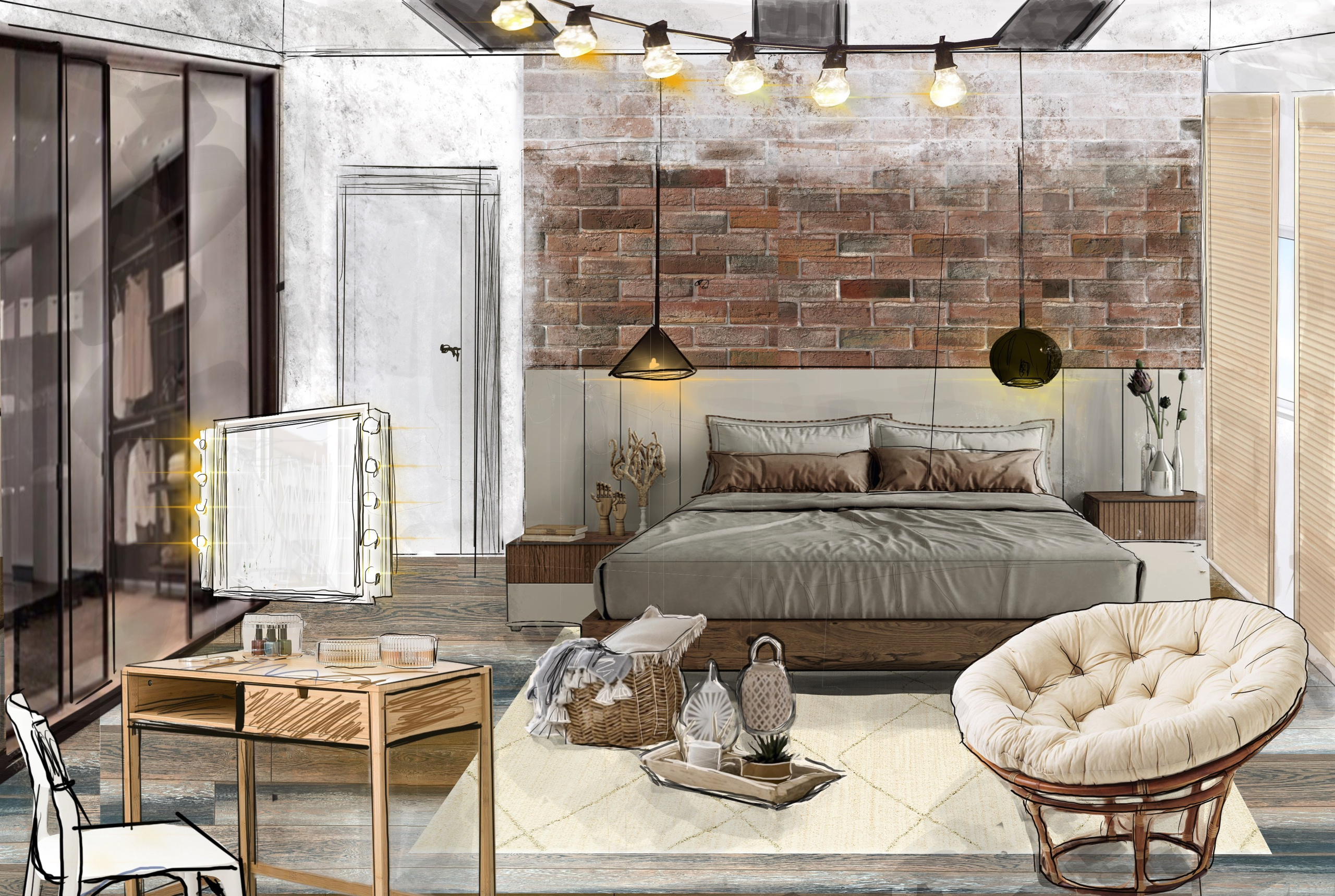 Collagen und Skizzen. Valeria Riazantseva. Interior Designerin und Dekorateurin