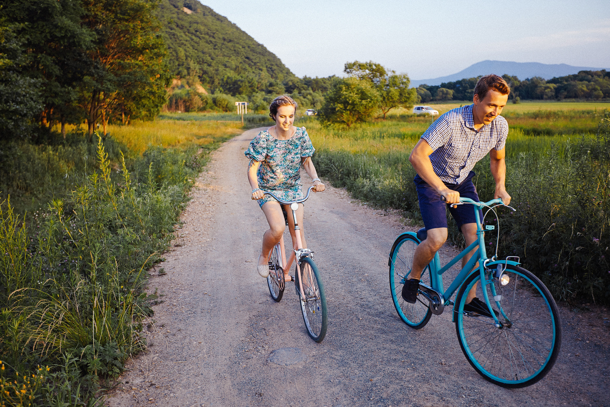 Engagement with bikes. Wedding Photography & Videography Team in California, Los Angeles, San Francisco, San Diego and Travel