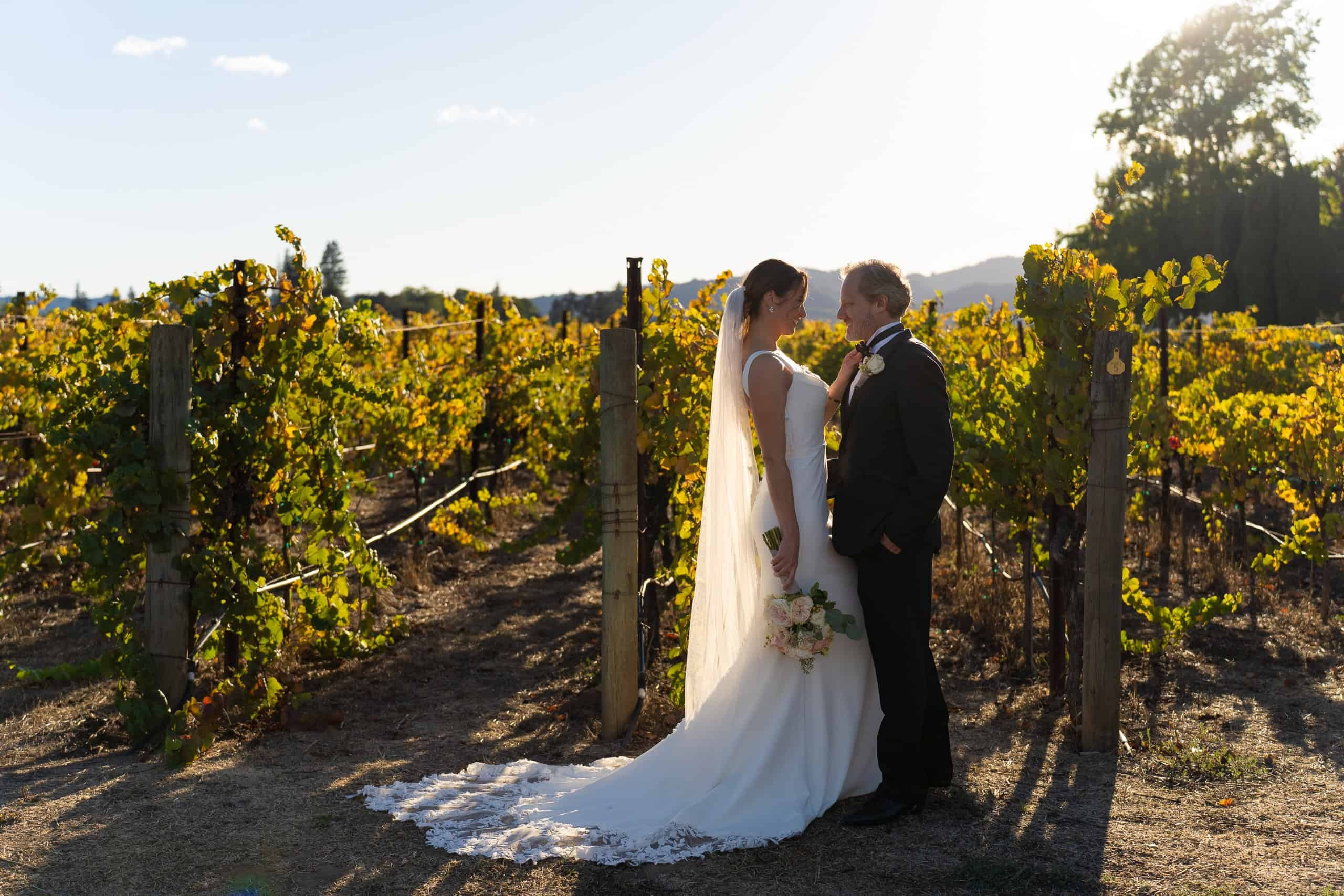 Bride and groom portrait during elegant October wedding in Napa Valley