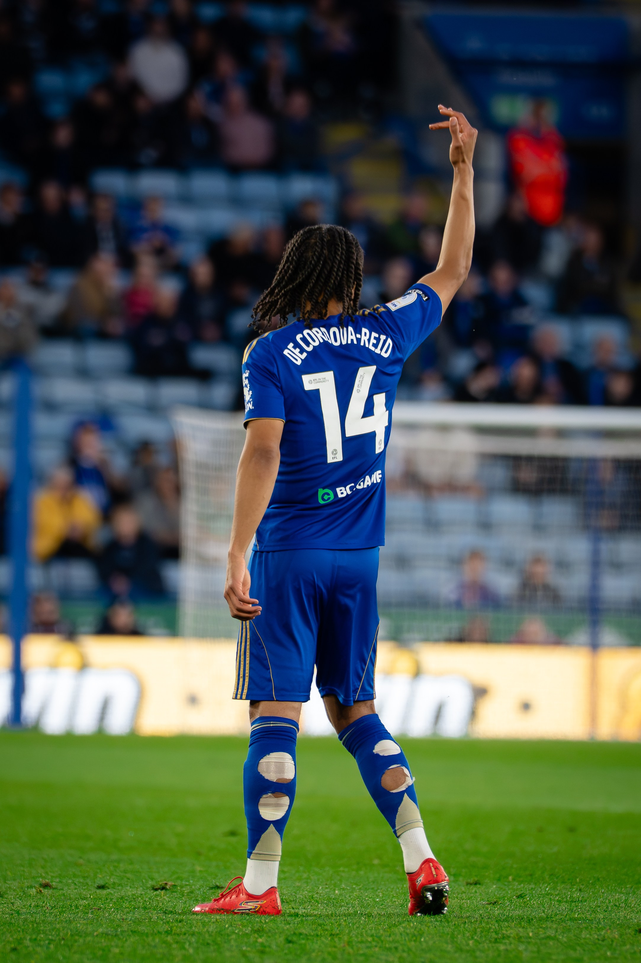 Leicester City player wearing number 14 photographed from behind during the Championship match against Millwall.