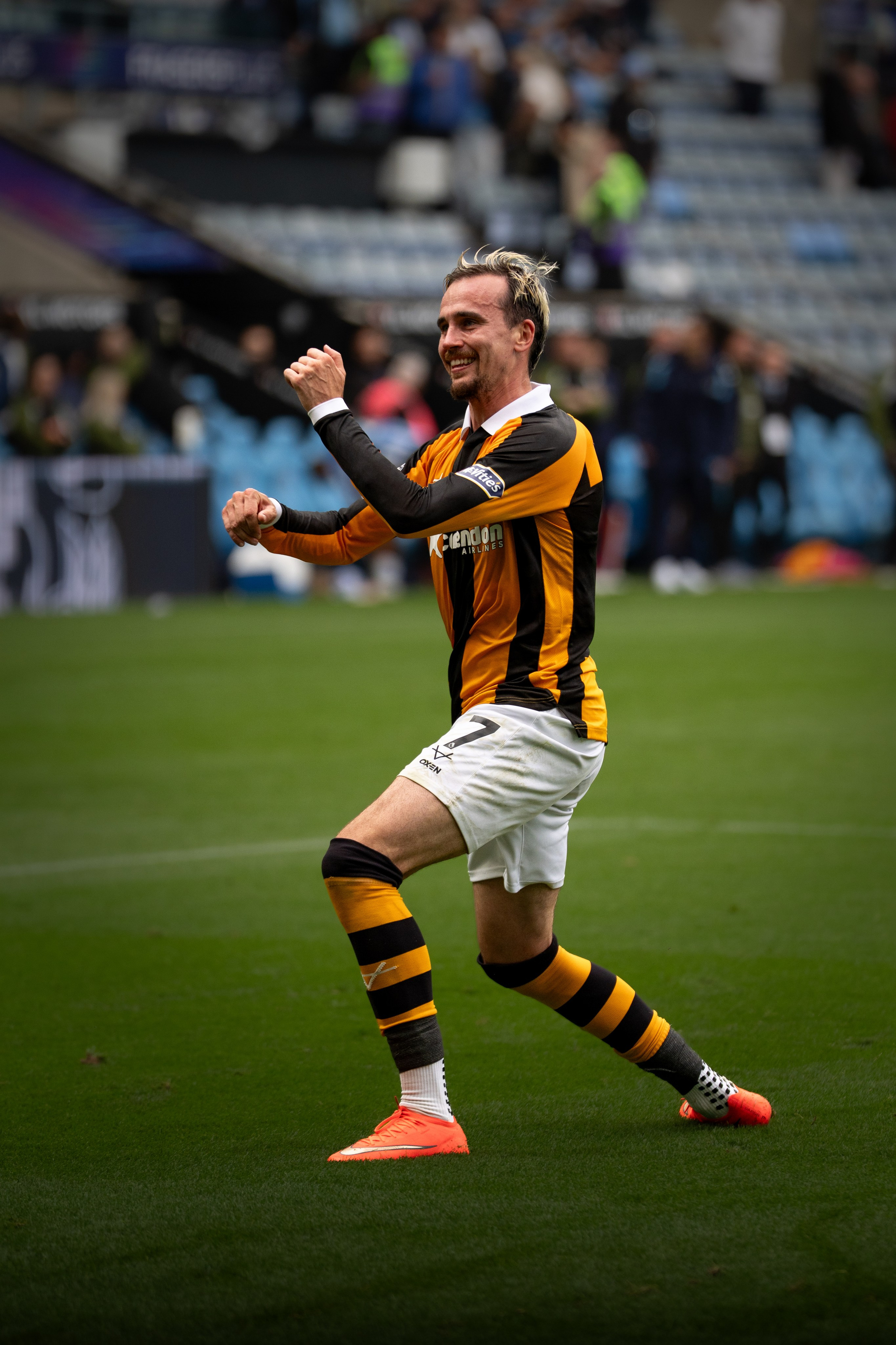 Hull City player controlling the ball during the Premier League fixture against Coventry City