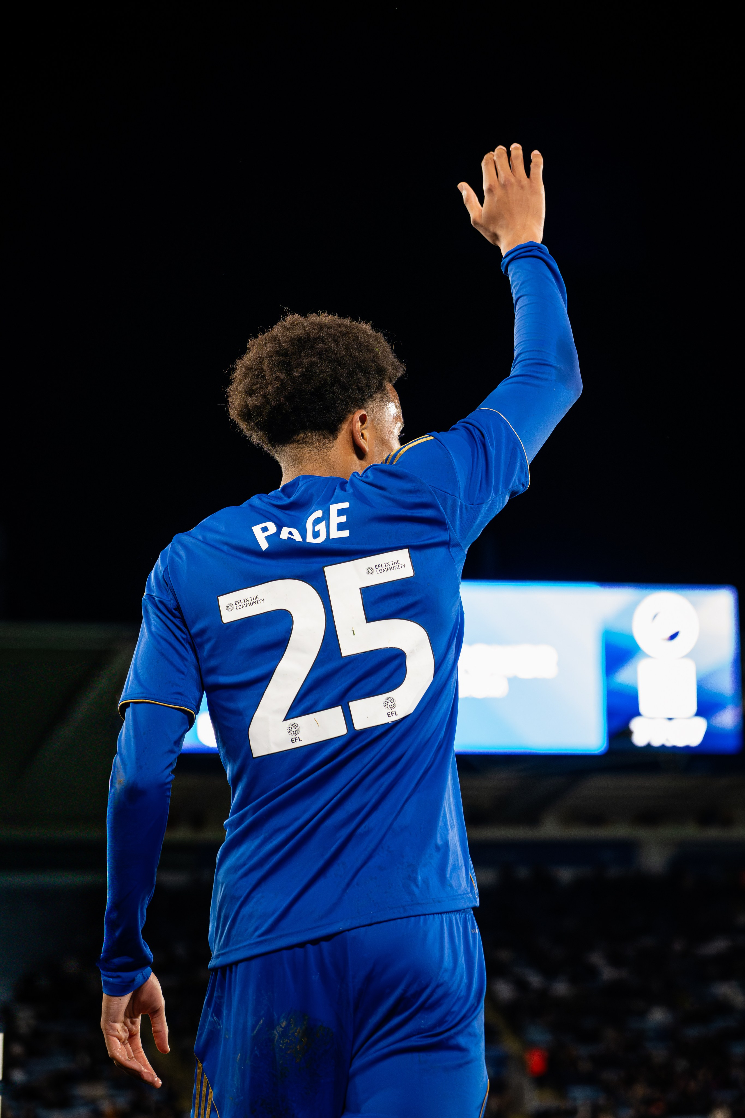 Leicester City player wearing number 25 acknowledging supporters during the Championship match against Millwall.