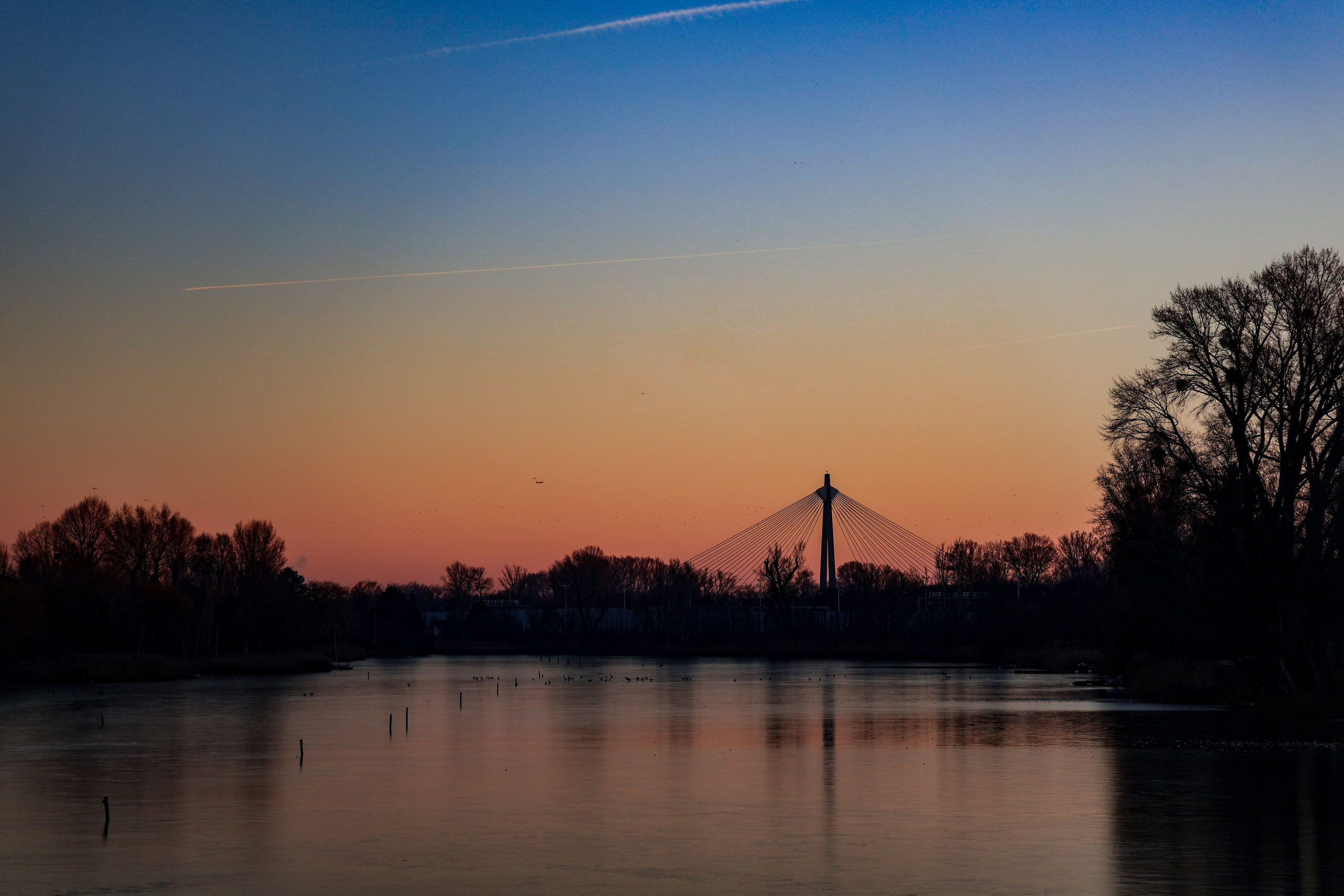 Sunset over the Danube river