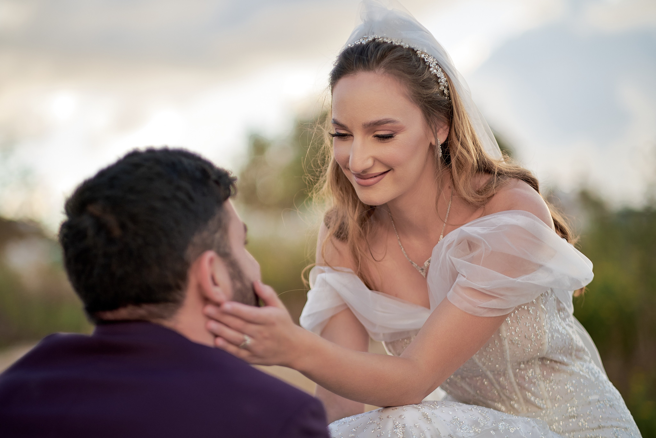 Love Story , wedding Romantic wedding couple portrait, bride with veil and groom in suit, emotional wedding photography by Maxim Polak Israel