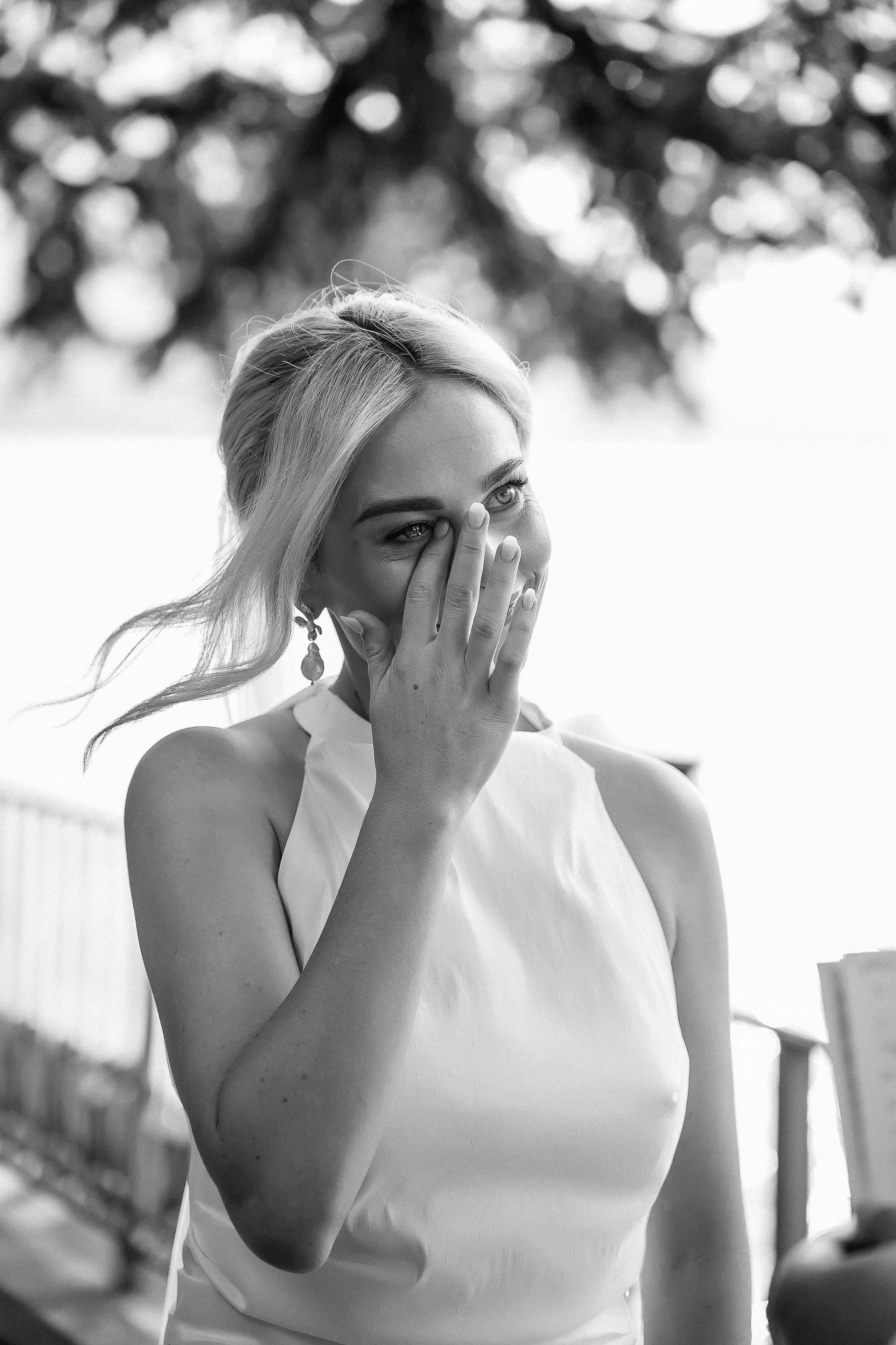 Black and white close-up portrait of the bride at Villa Lario, Lake Como, Italy