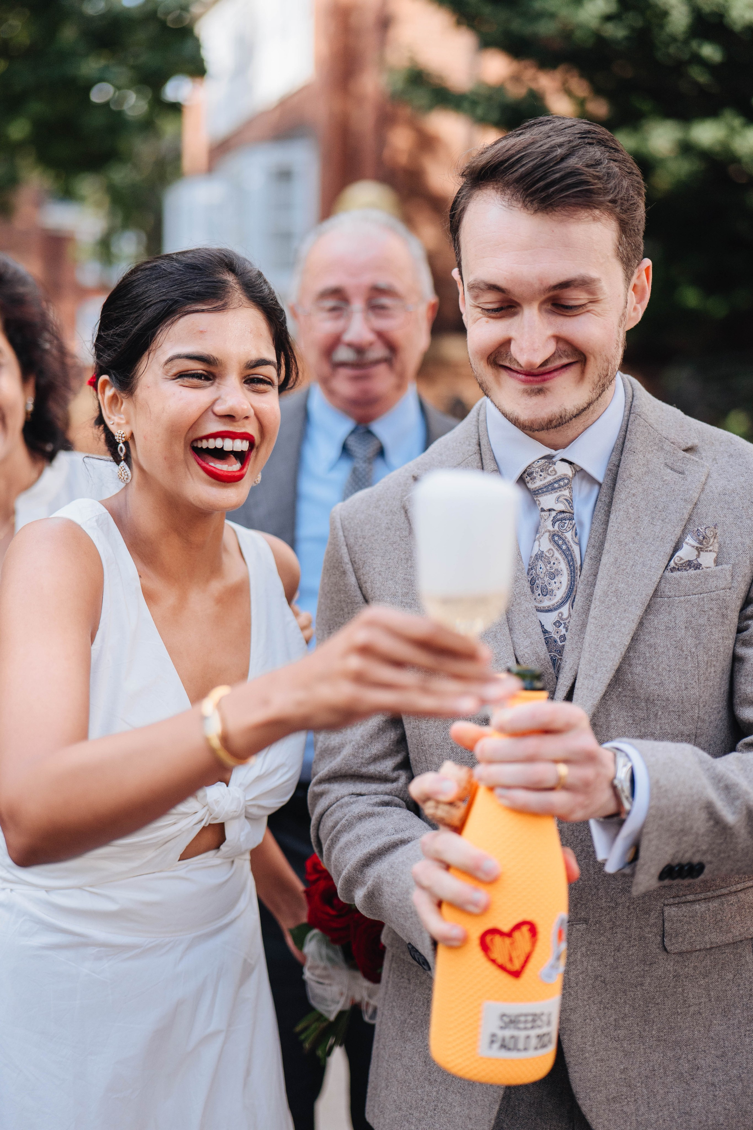 Wedding in Islington town hall, drinking champagne