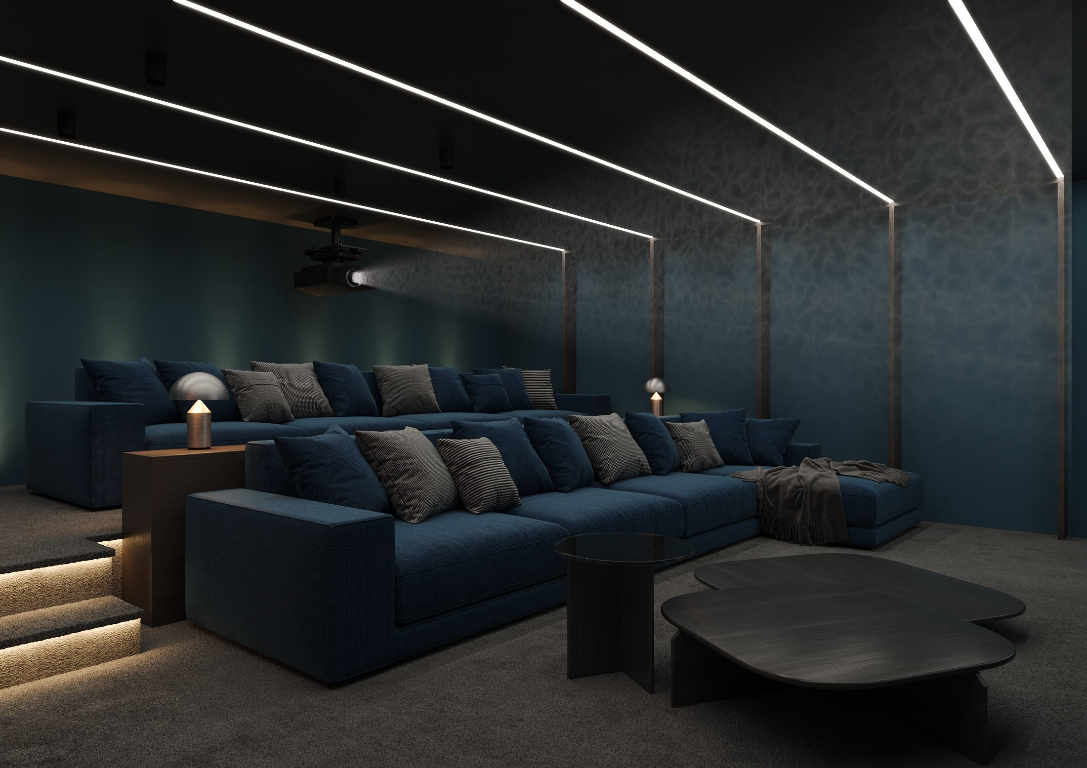 Cinema room. Interior and object 3D visualization