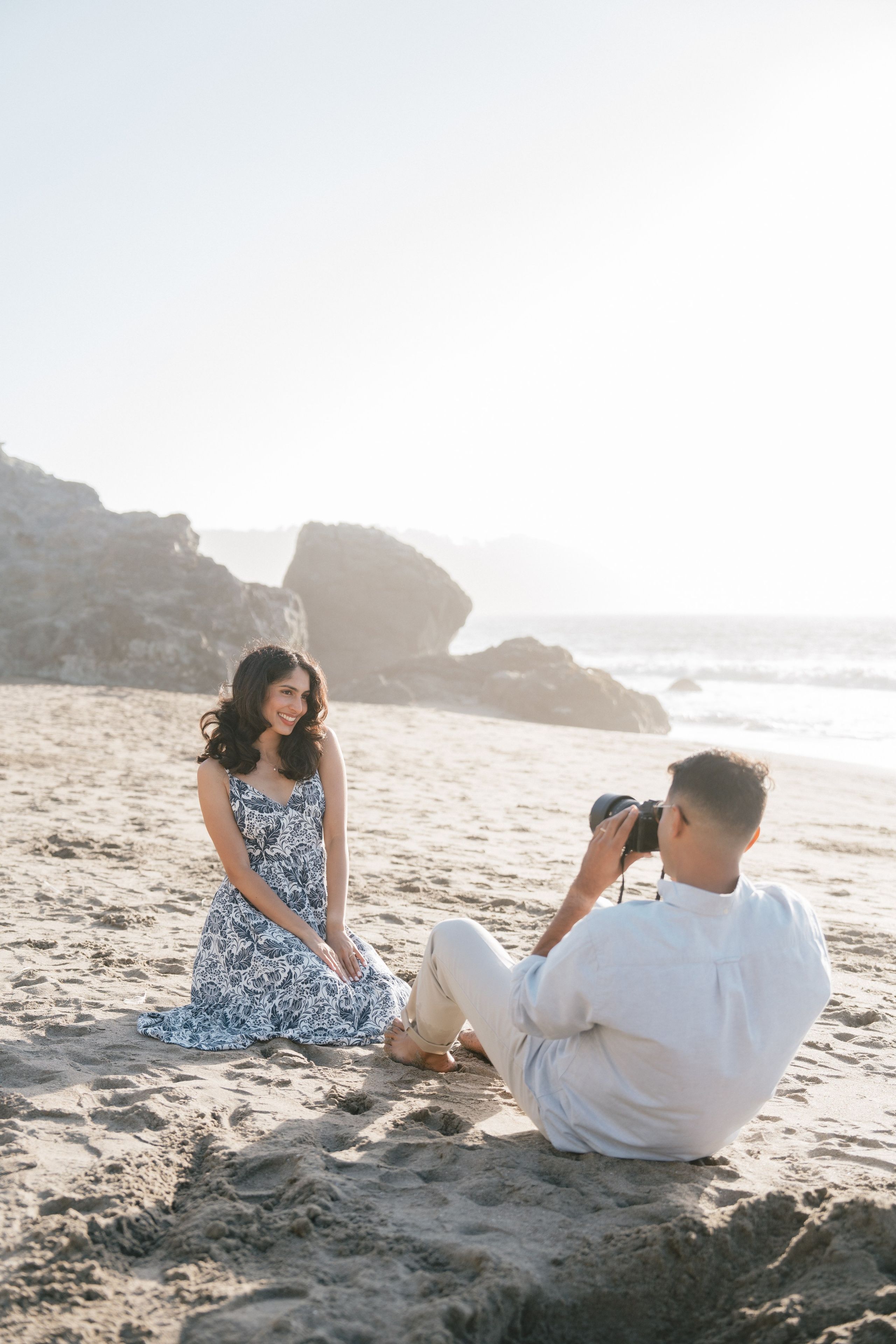 Engagement and Couple’s Photoshoot at Marshall’s Beach with iconic Golden Gate bridge view. Soulo Photography | San Francisco Bay Area Based Photographer