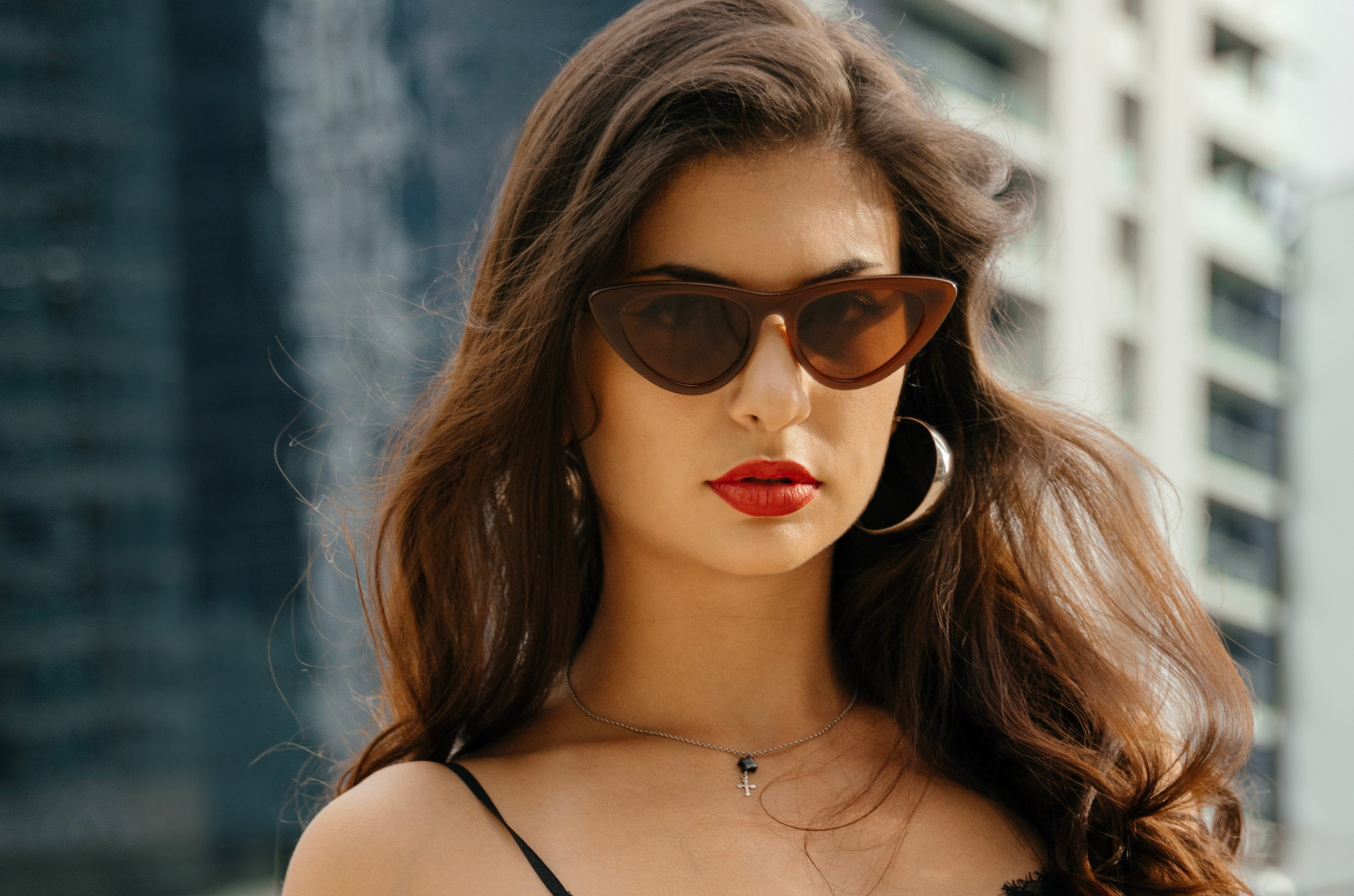 portrait of a beautiful girl at Dubai skyscrapers