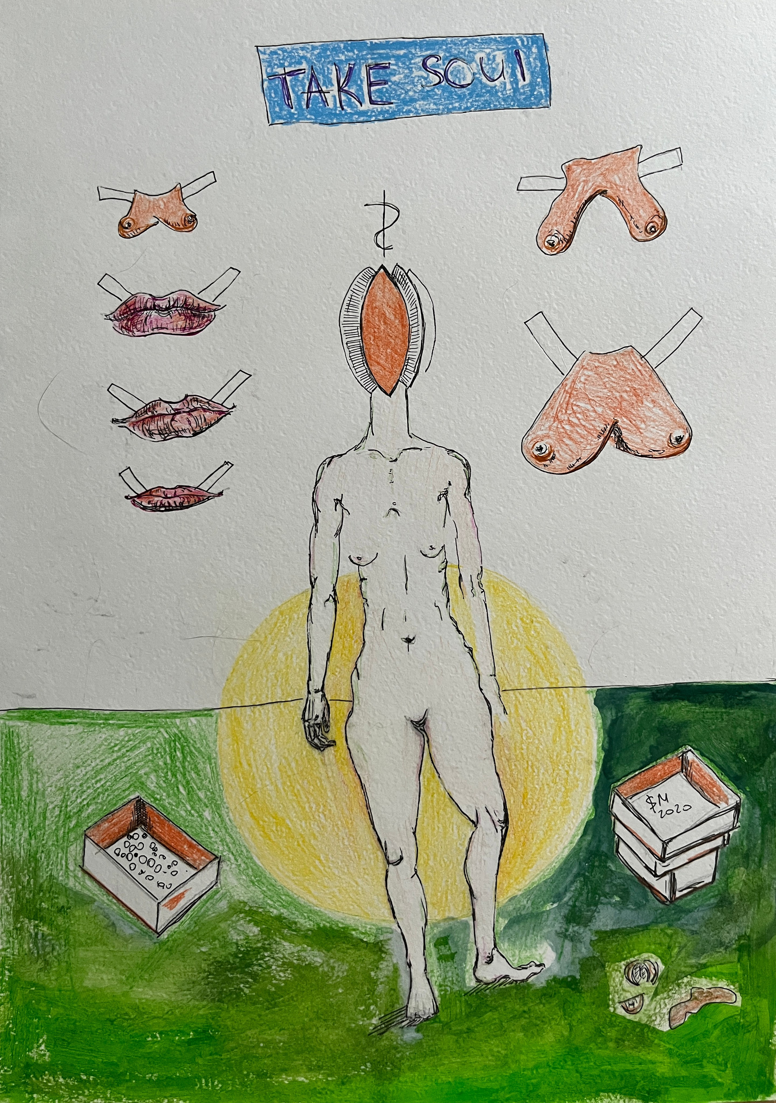  unsettling vision of interchangeable identity in the Transaction Art universe. Featuring modular female bodies assembled like puzzles, this work critiques cosmetic consumerism where aristocratic faces and celebrity features (like Monica Bellucci's) become supermarket commodities. The artist exposes the eerie uniformity of 'customized' beauty, confessing that these cloned faces blur into familiar strangers in daily life. A porcelain-smooth grotesque of our post-human marketplace.