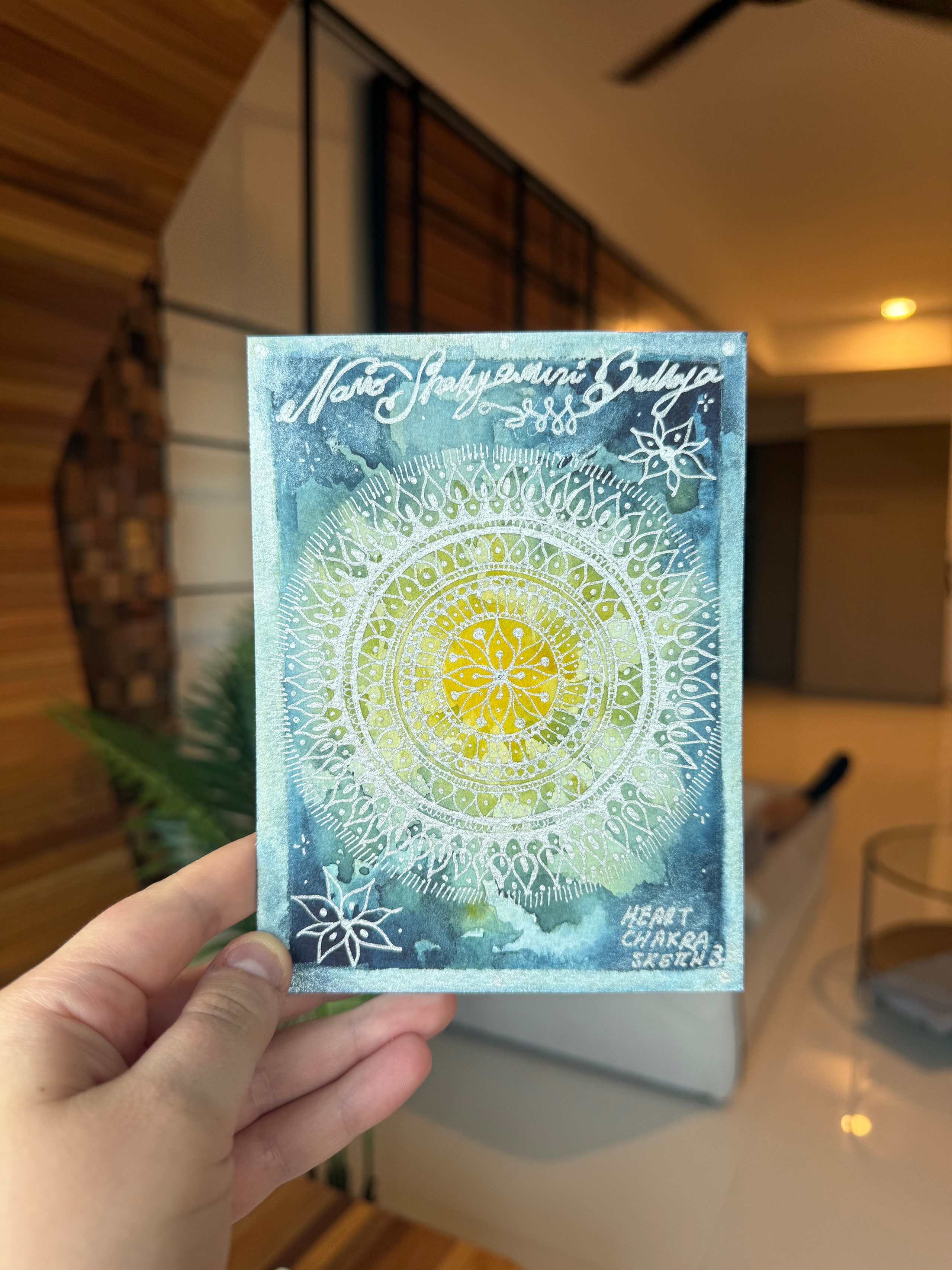 Heart chakra sketch version 3, from the planning phase of the larger Heart Chakra Map artwork. Same materials as larger work.