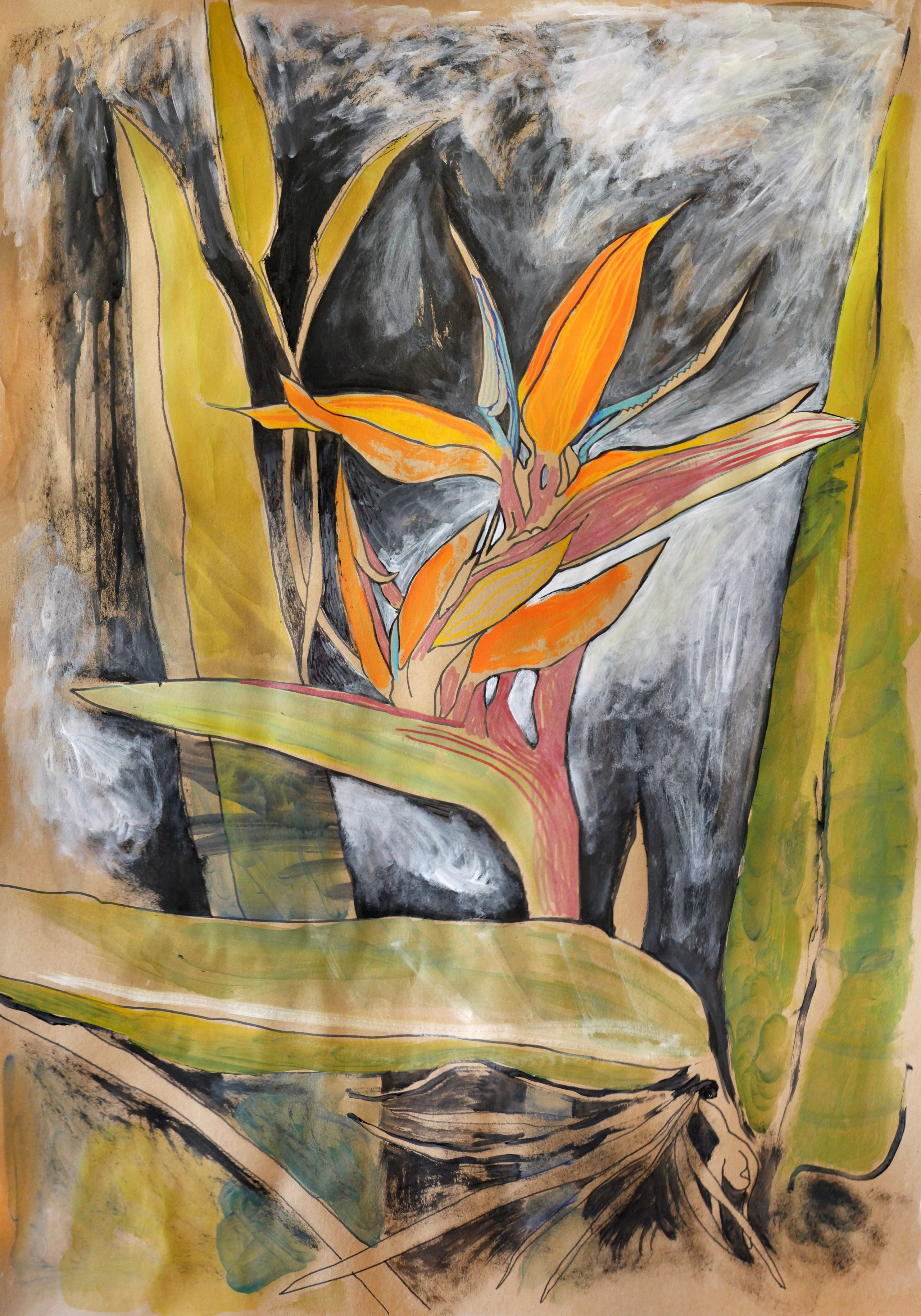 Strelicia, 2022. Craft paper, acrylic, 100 x 70 cm. 