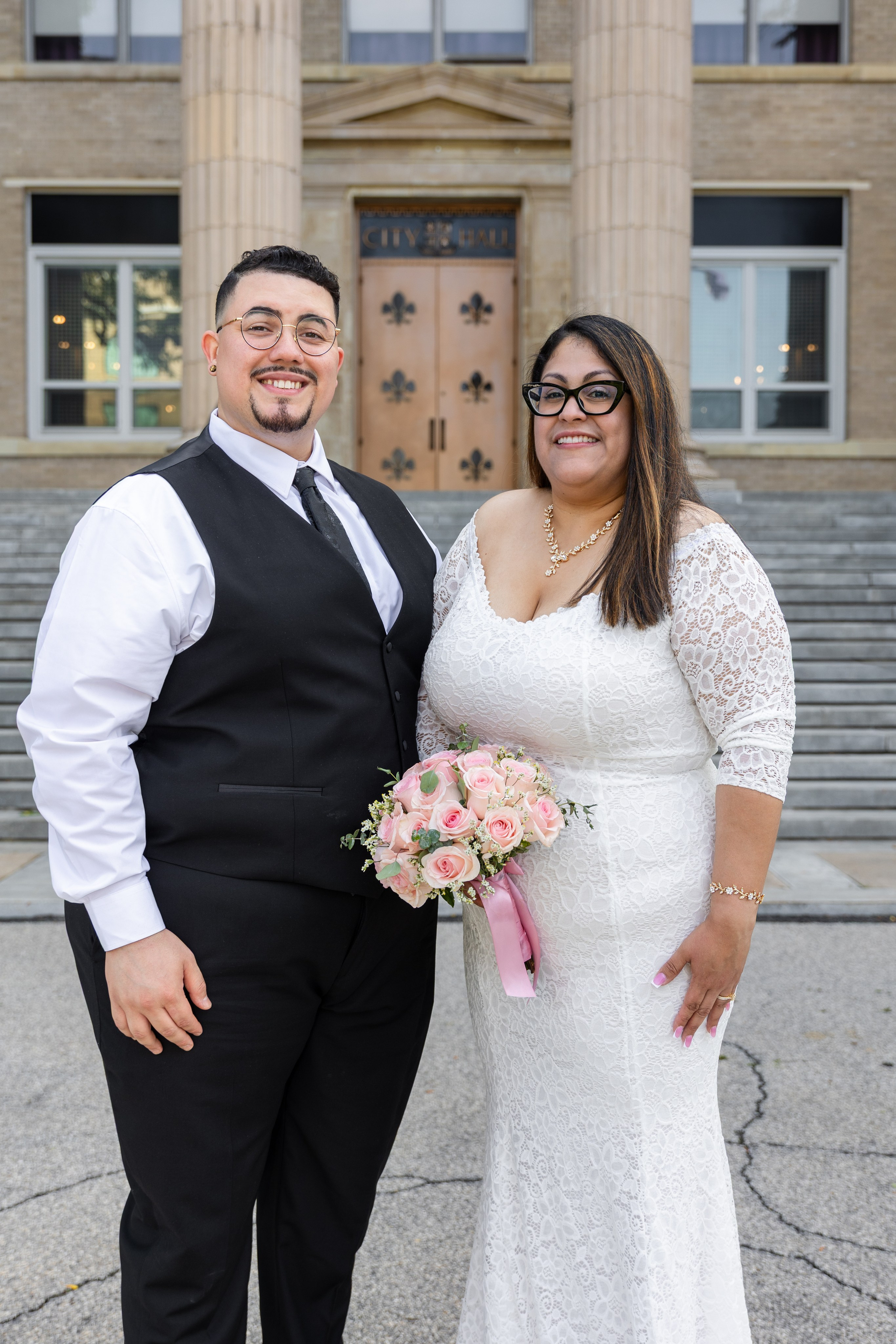 Elegant City Hall wedding portrait of the bride and groom in New Rochelle, NY