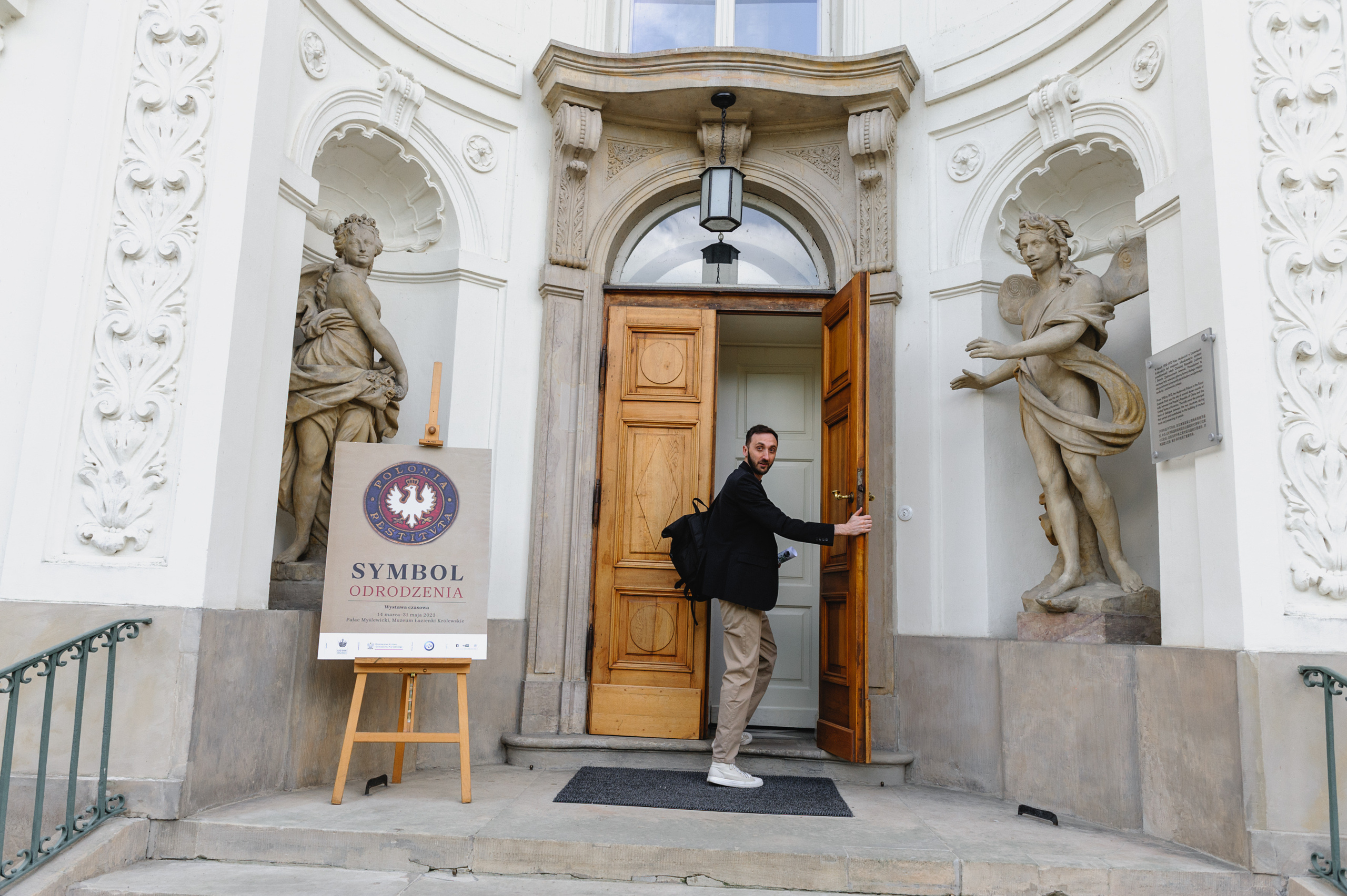 Art historian Dmitry Solodkiy enters the Royal Baths Museum in Warsaw.