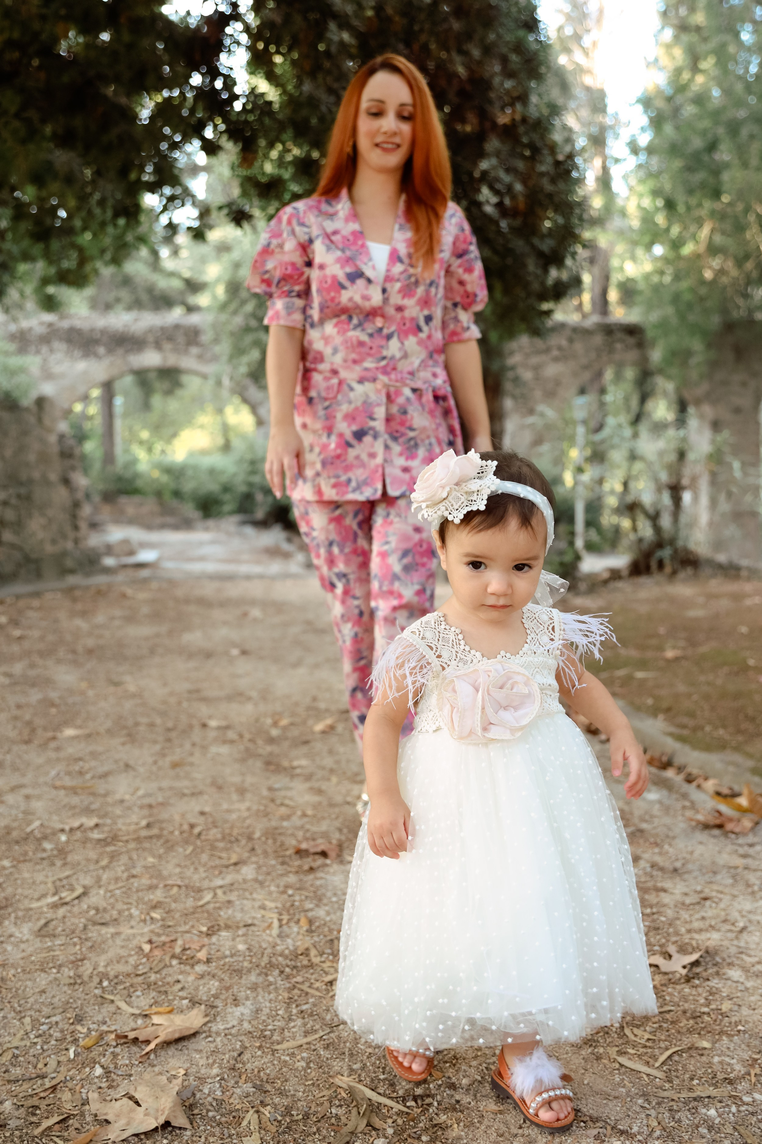 Mother is walking at the park with her daughter. Greece, Rhodes island