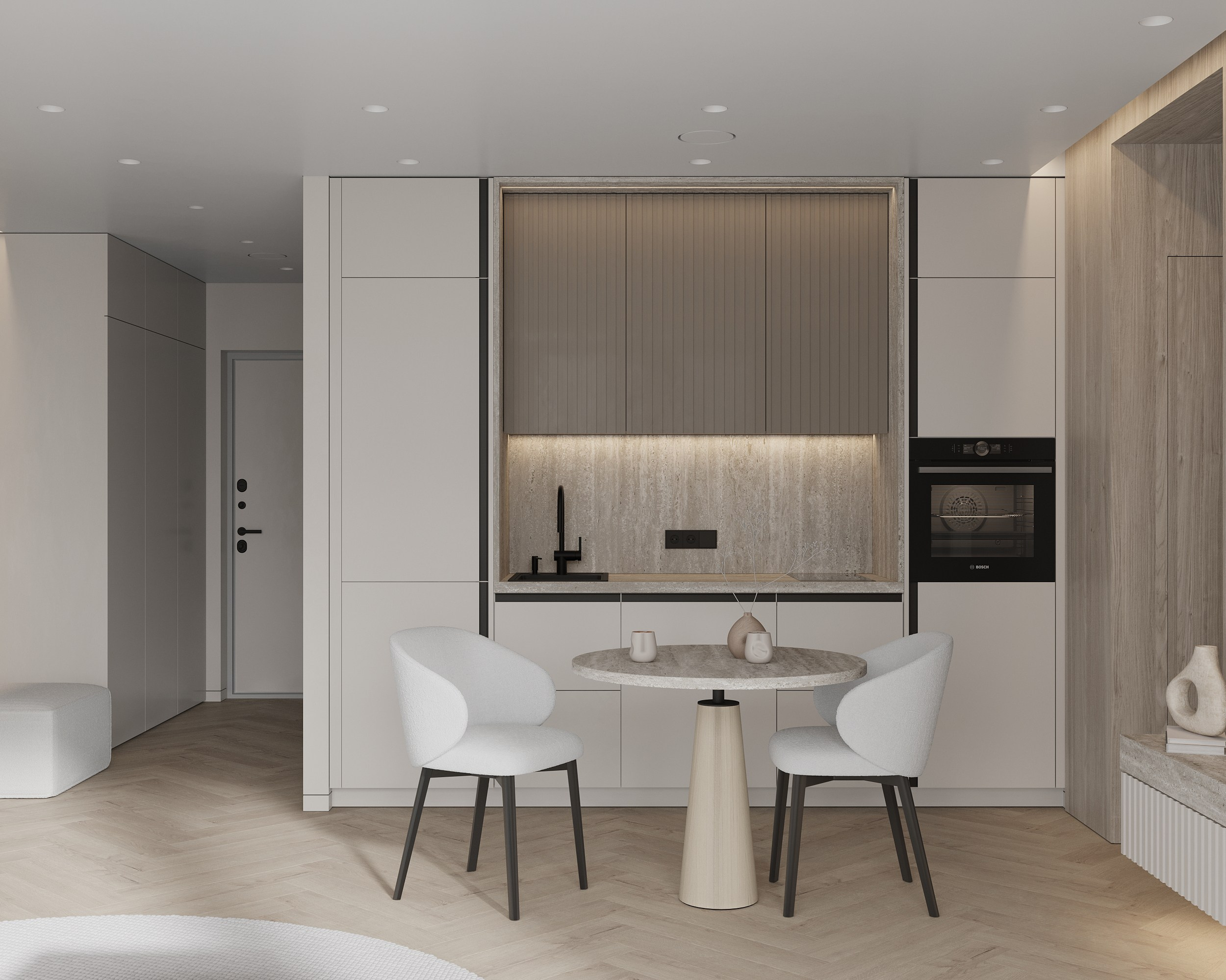 Story of Wood and Travertine. Simple Archs — high quality visualizations for your interior projects