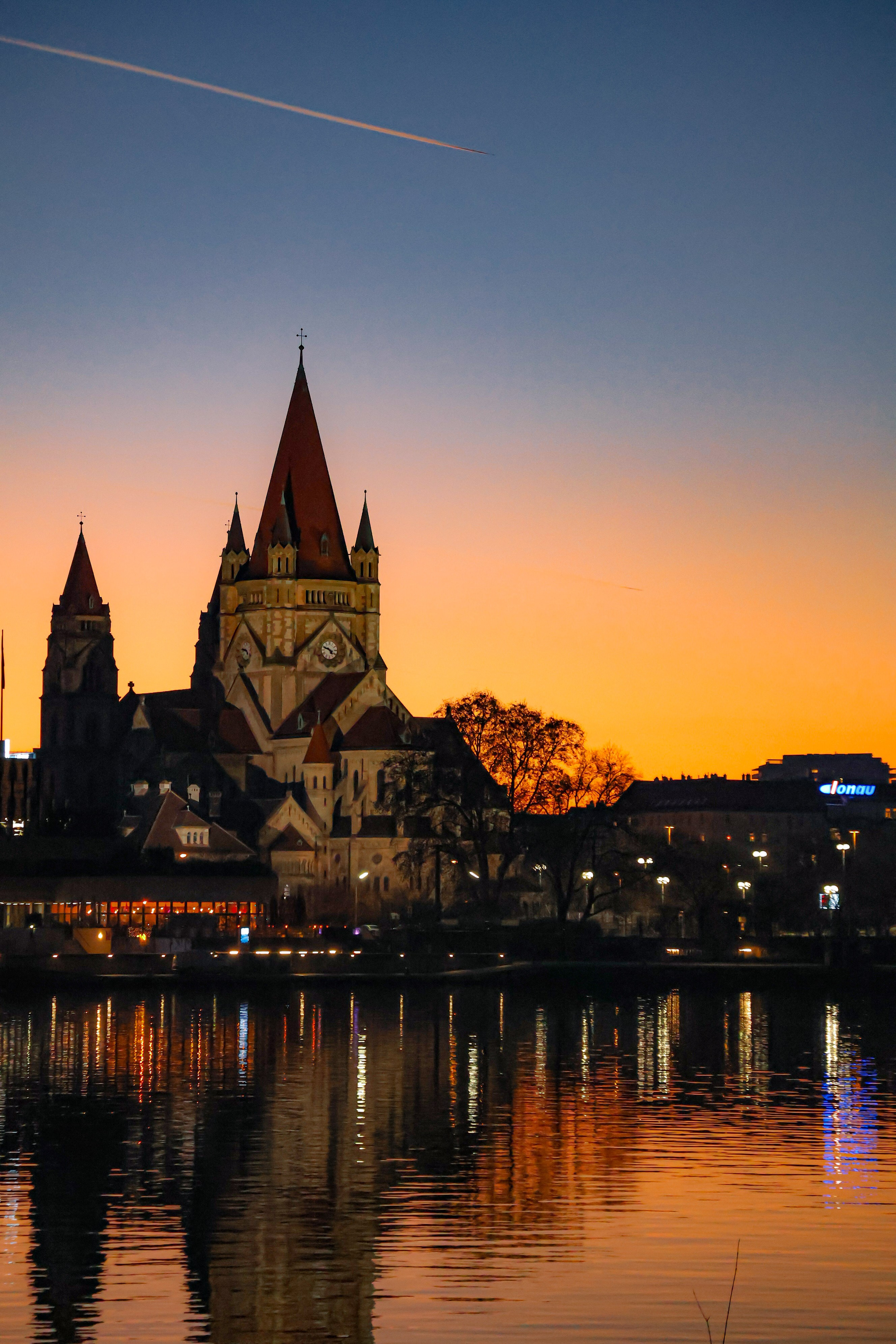 A church in a golden sunset in Vienna