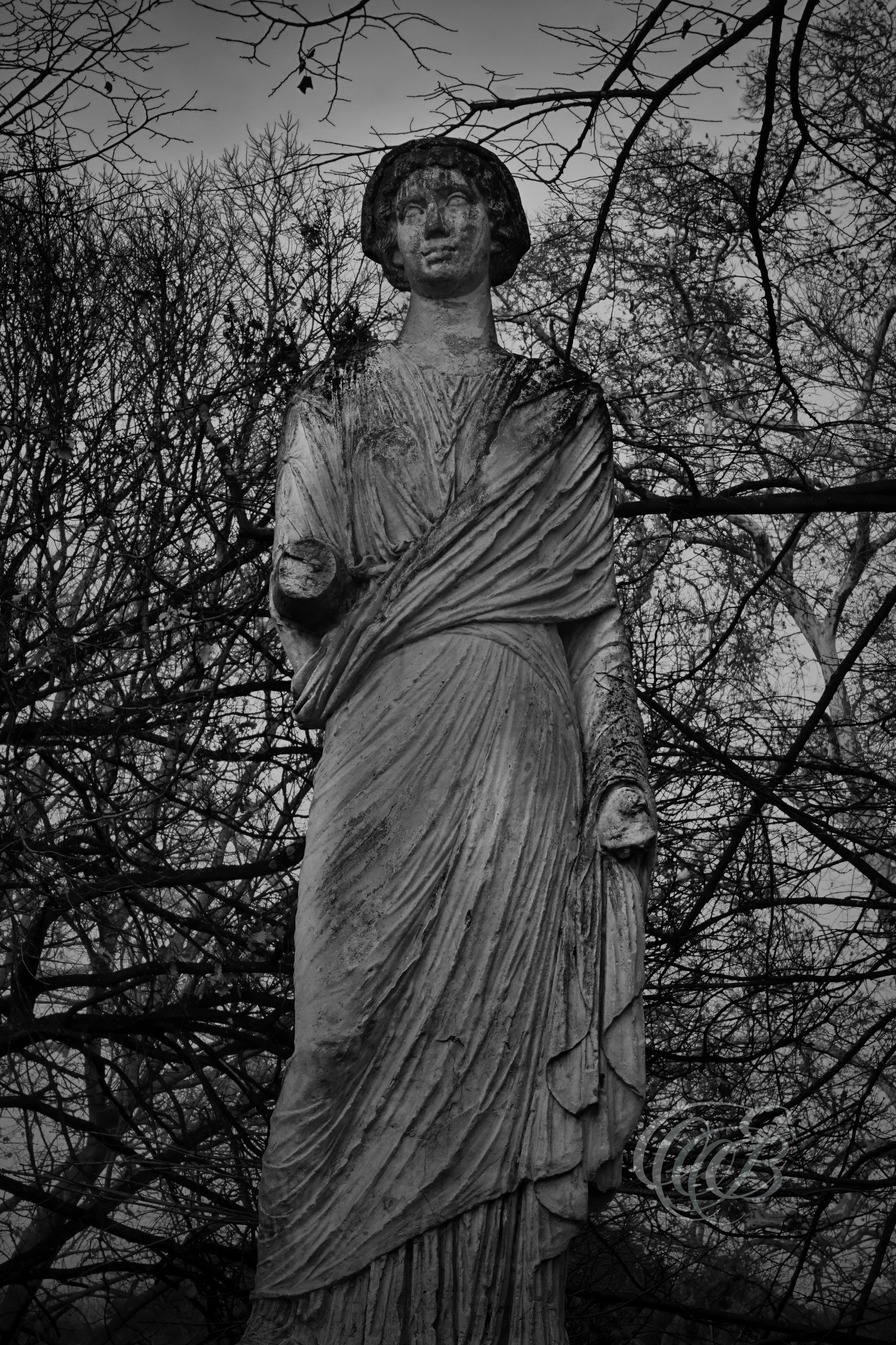 Rome Italy - Replica Temple of Antoninus and Faustina Villa Borghese - B&W - Eduardo Bartoli Photography - Digital black and white photograph of a replica of the Temple of Antoninus and Faustina located in Villa Borghese gardens, Rome, Italy – photography by Eduardo Bartoli.