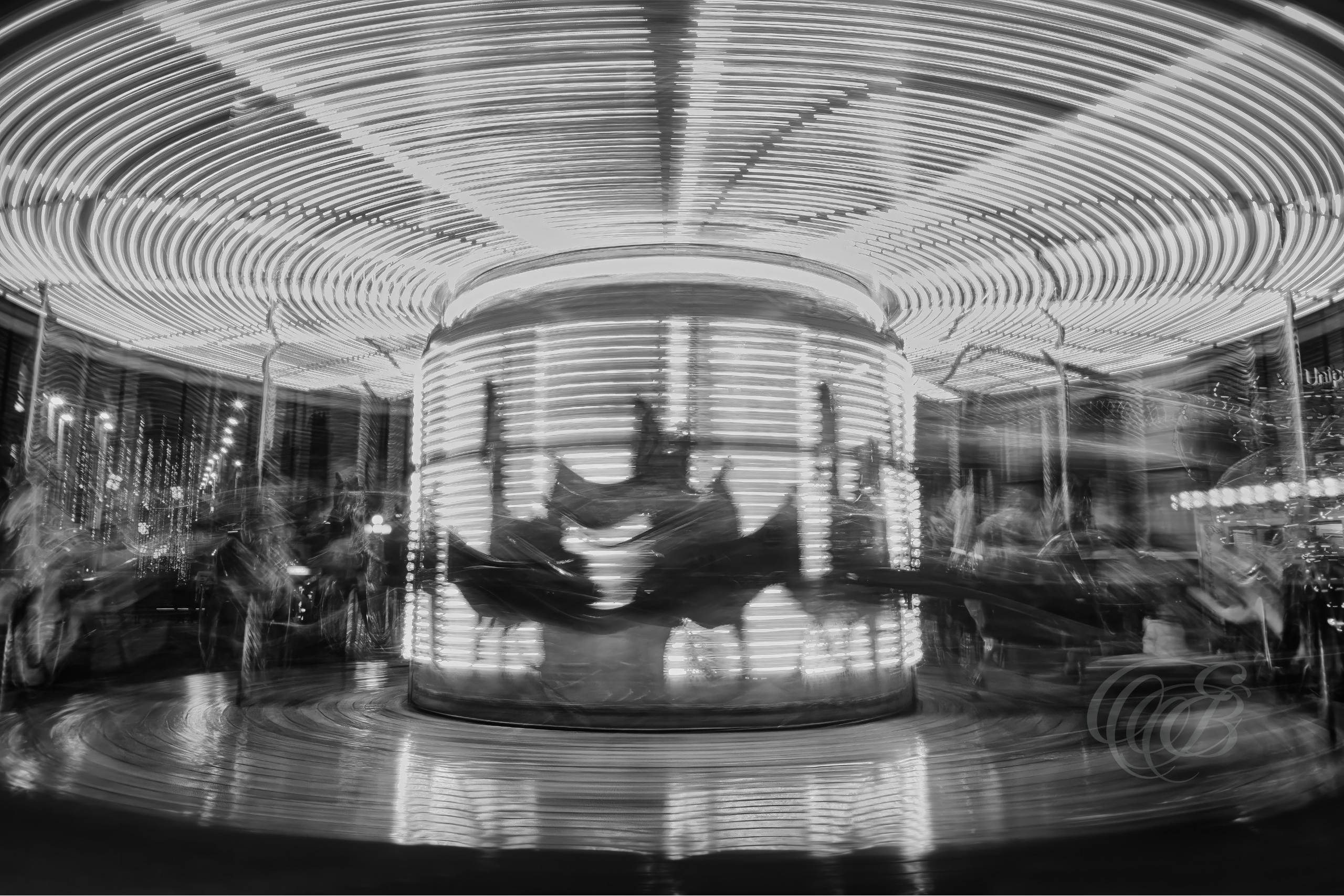 Italy — Florence — Carousel Long Exposure — B&W — Eduardo Bartoli Photography — Black and white long exposure photograph of the carousel in Piazza della Repubblica, Florence, Italy — photography by Eduardo Bartoli.