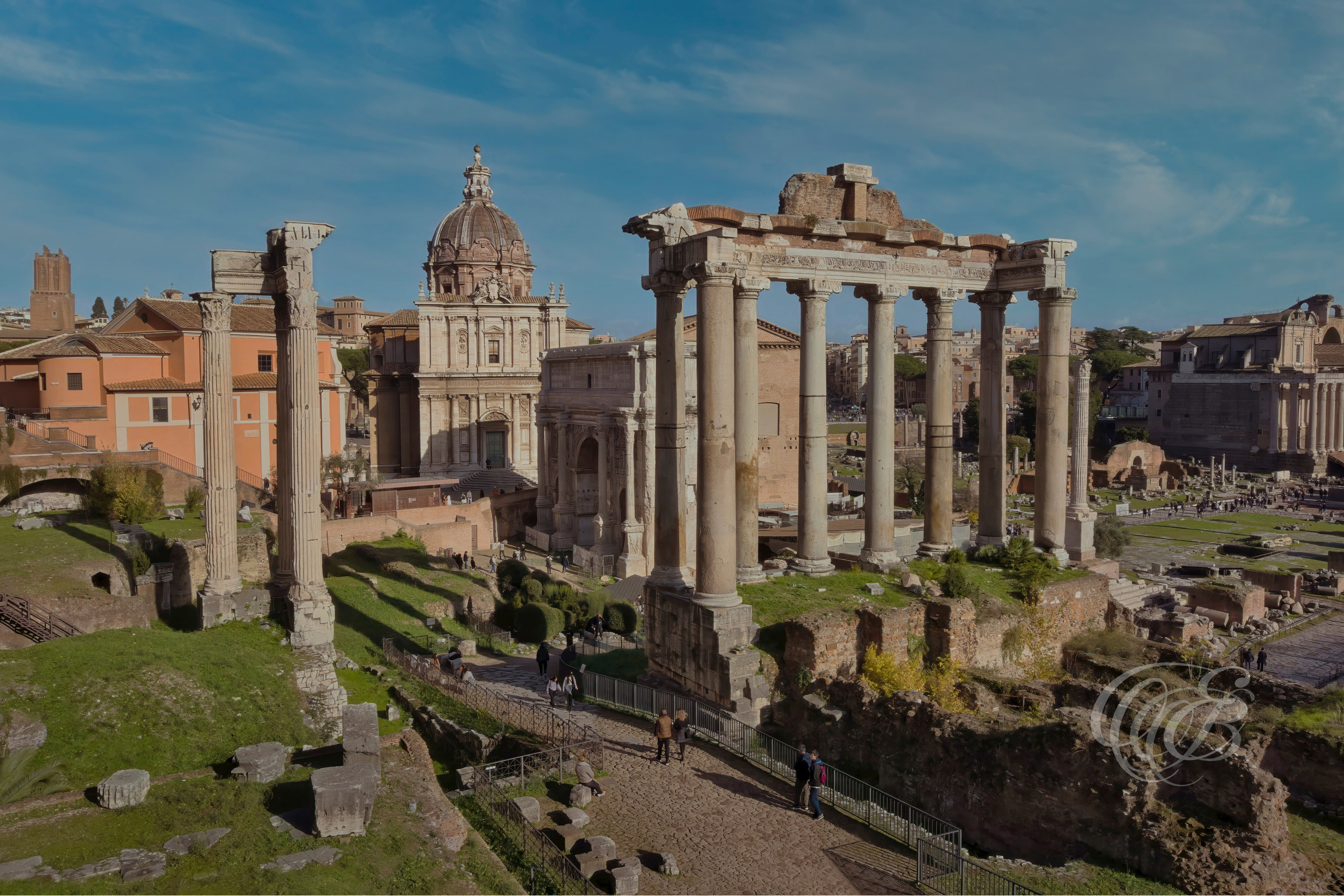 ITALY TRAVEL PHOTOGRAPHY – ITALY – ROME — Roman Forum at Sunset — Ancient ruins of the Roman Forum with historic temples, columns, and archaeological remains illuminated by evening light, Rome, Italy — Eduardo Bartoli Photography.