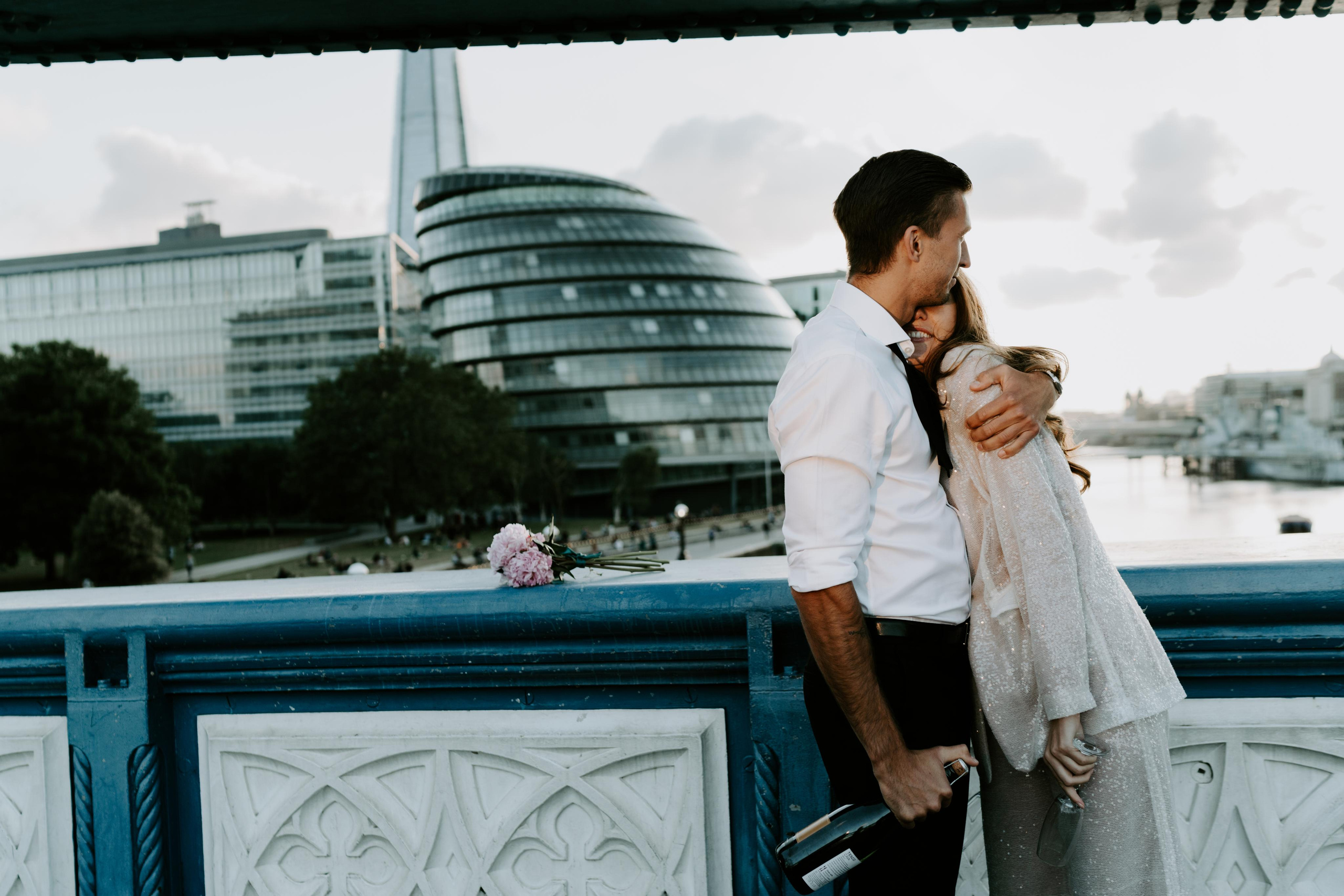 Pre wedding session by Tower Bridge. London portrait and family photographer