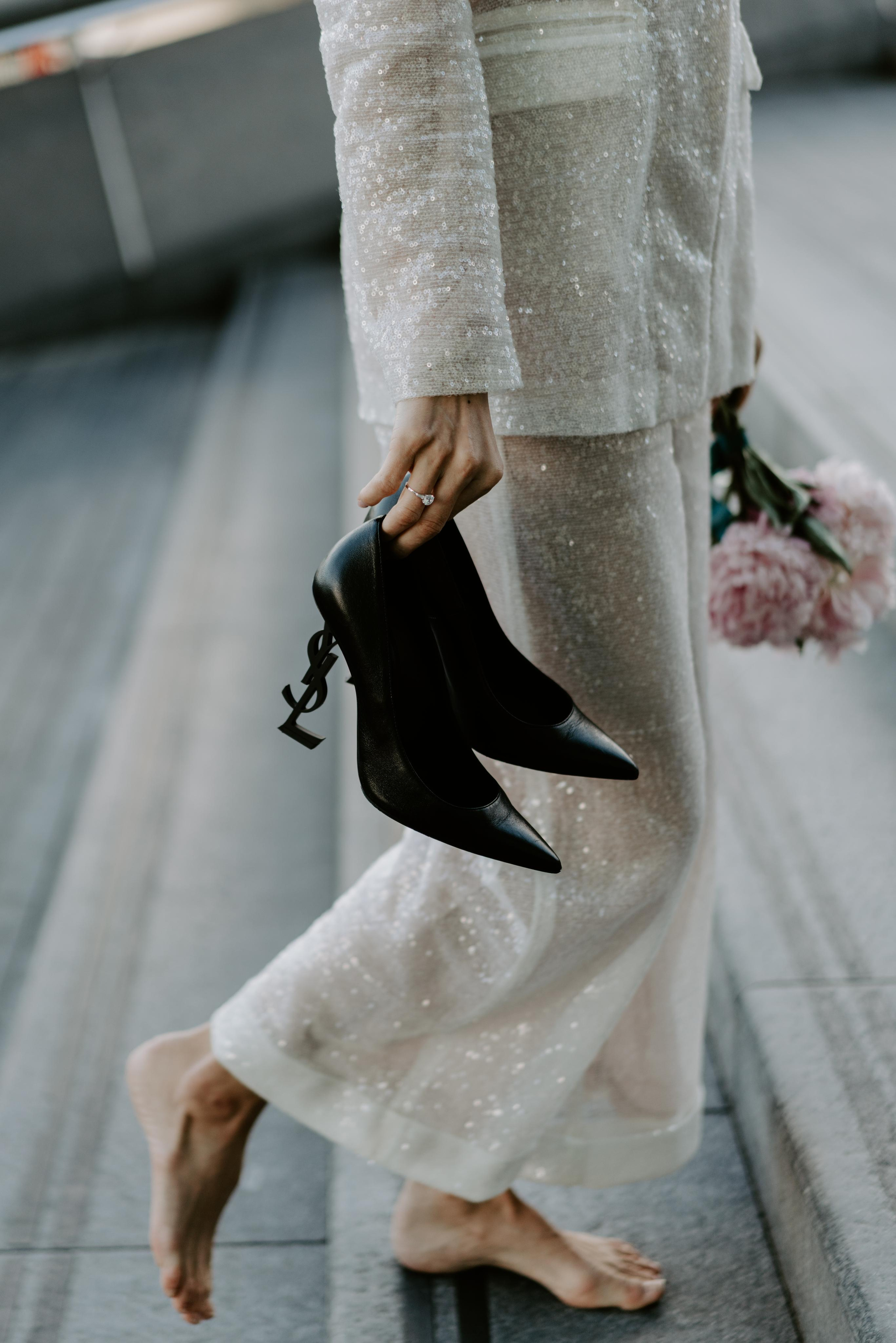 young women walking without shoes 