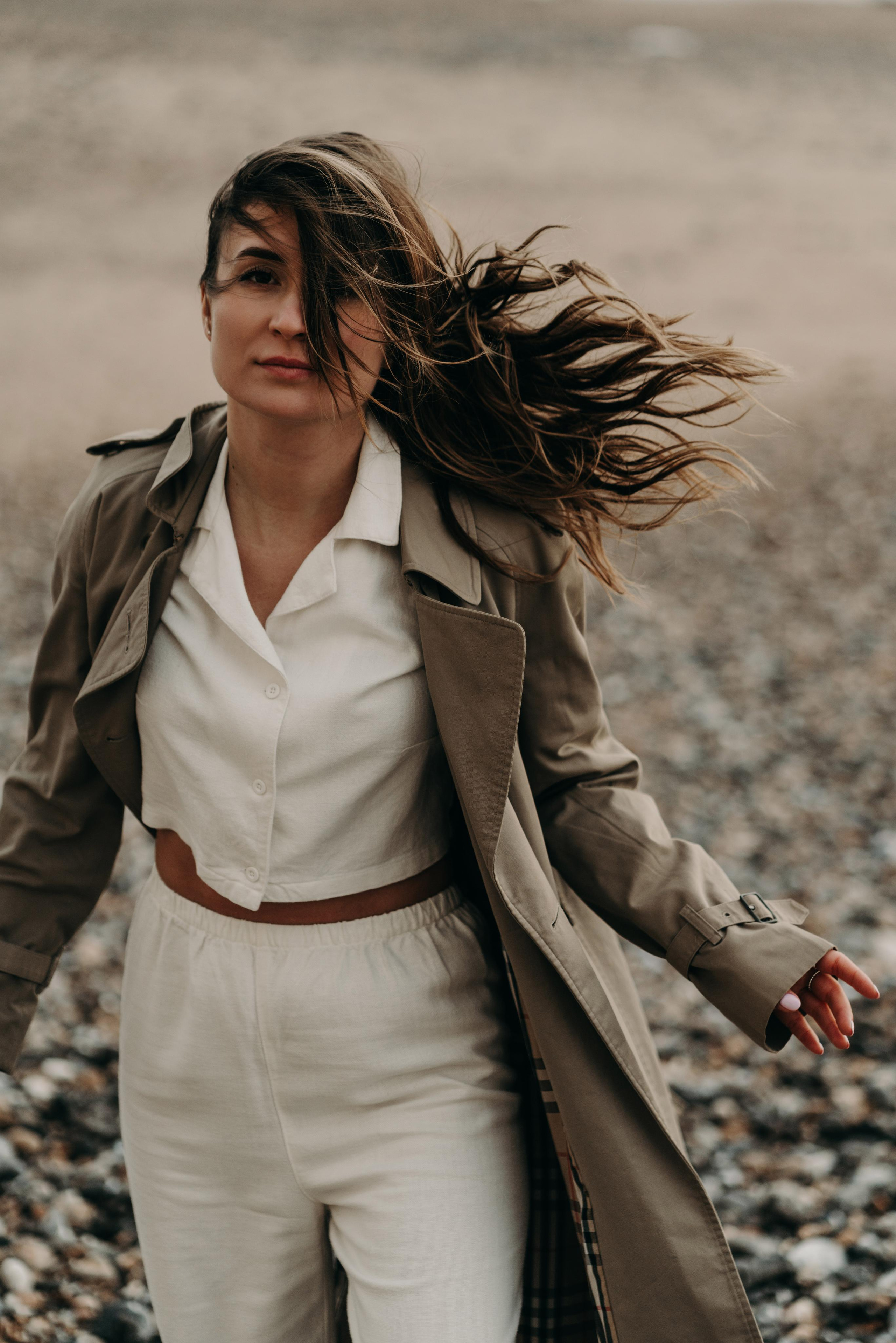 hair flying with the wind 