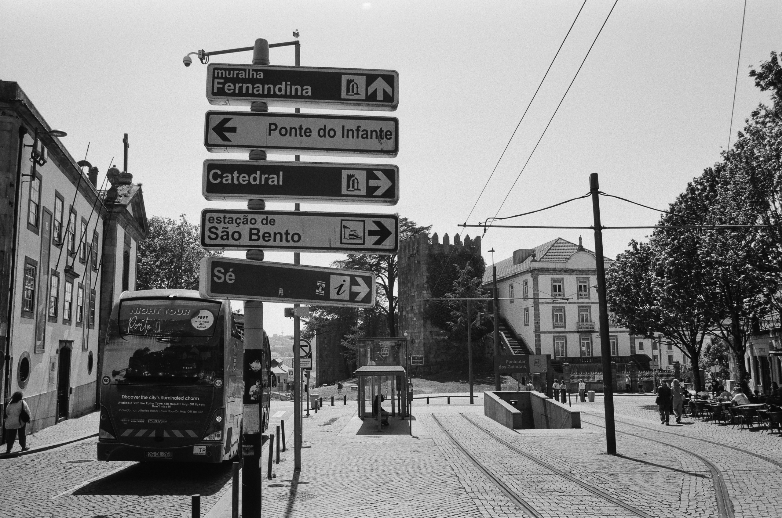 Wegweiser zu Sehenswürdigkeiten im Zentrum von Porto