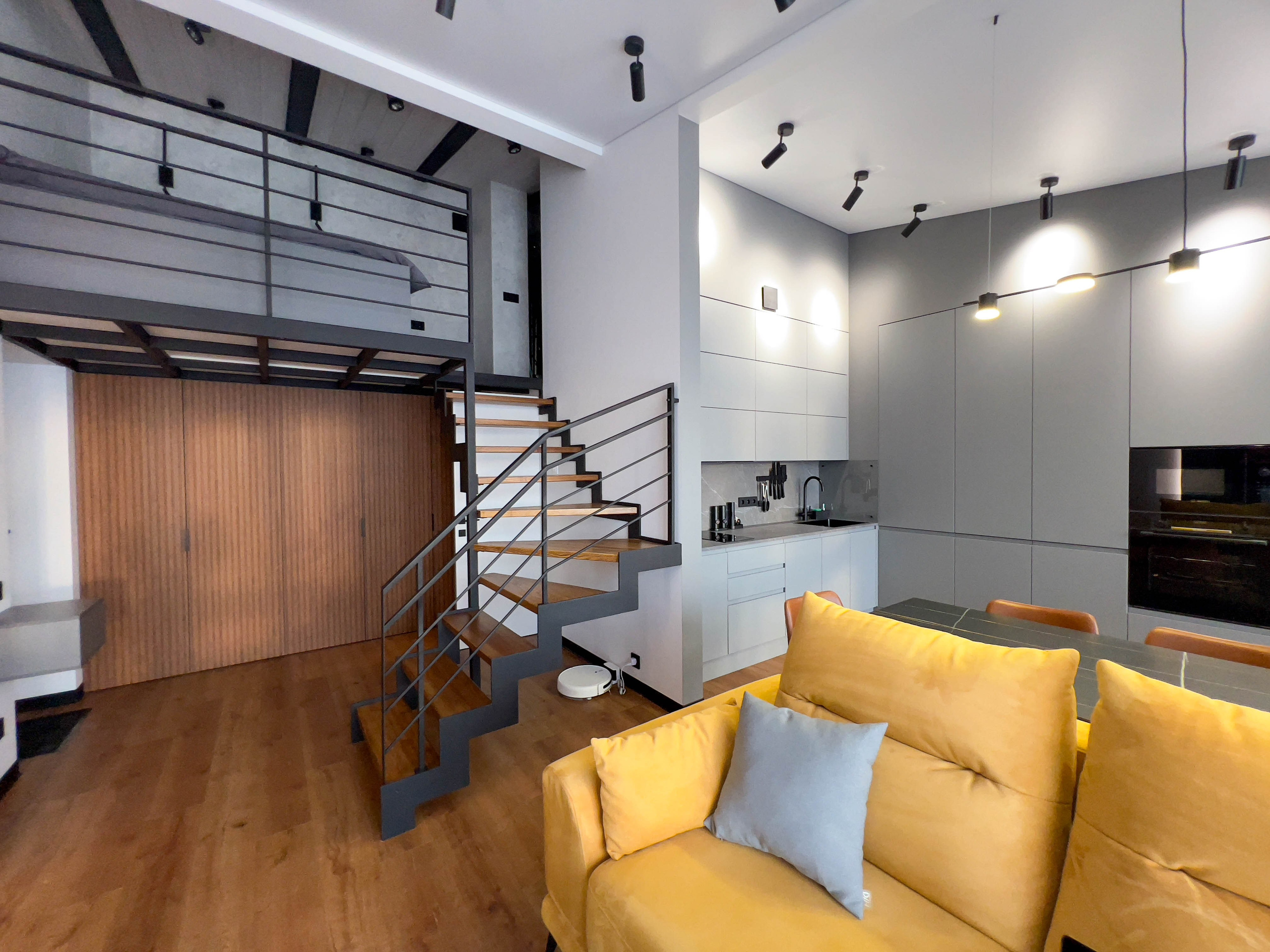 The apartment is on two levels