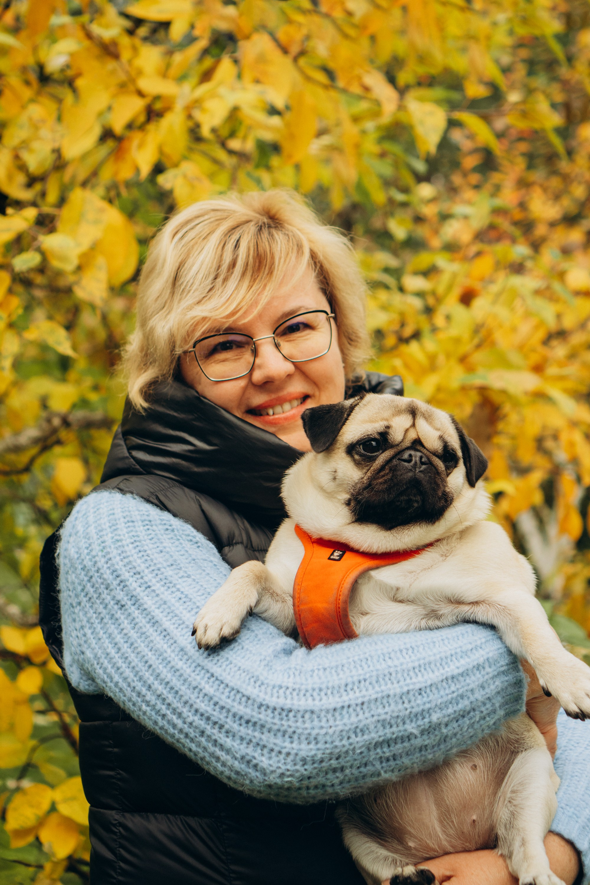 Jelena and her Sandy, Pug and Katja and her Safiir, Cardigan Welsh Corgi. Kat Laisaar — Pet photographer in Tallinn