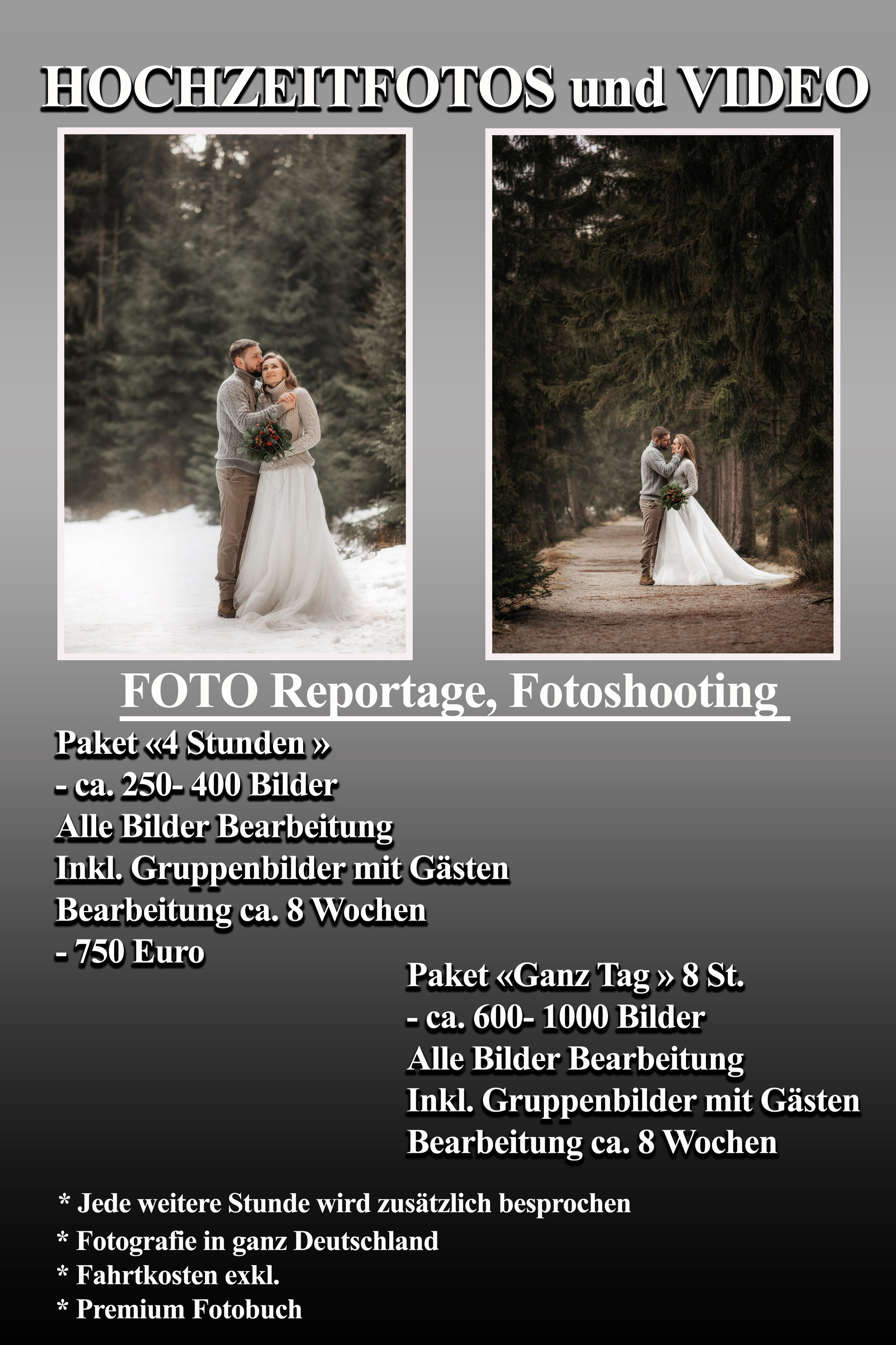 Preis / Info. Hochzeit und Familien Foto und Video